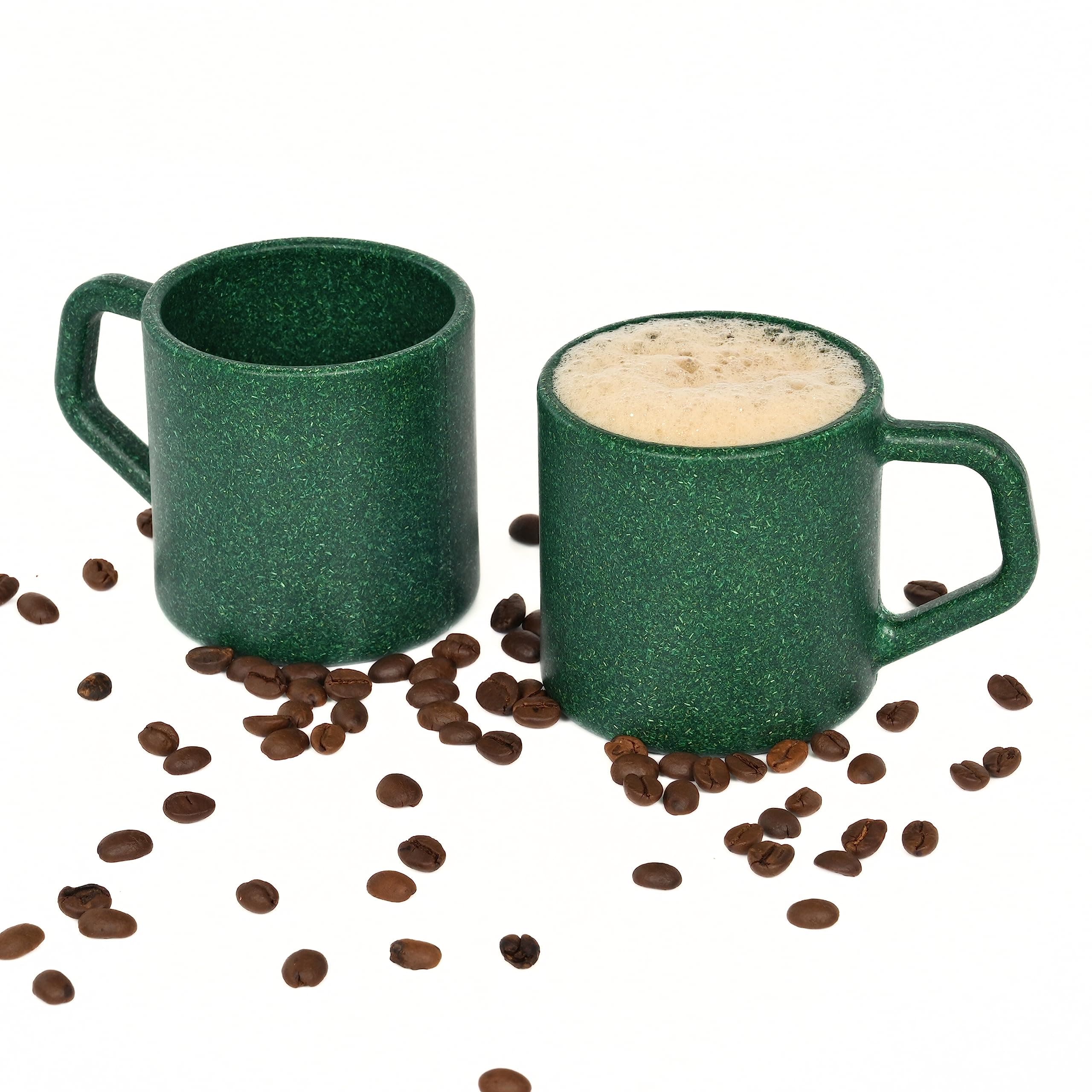 Eha Earth-Friendly Comfy Coffee Cup Set of 2 | 200 ml | Made with Rice Husk & Bamboo Fibers | Microwave Safe | for Hot & Cold Coffee Mug, Tea & Milk | Natural Matte Finish | Fern