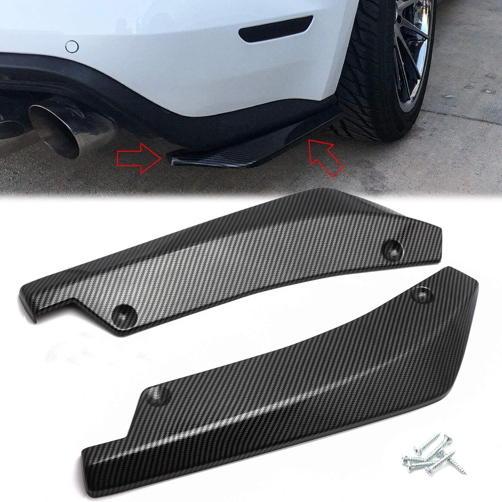 x xotic tech JDM Rear Bumper Canard Diffuser Splitter Valence Spoiler Fin Lip Trim Universal Fit (Carbon Fiber Pattern) 4.48"x17.63"