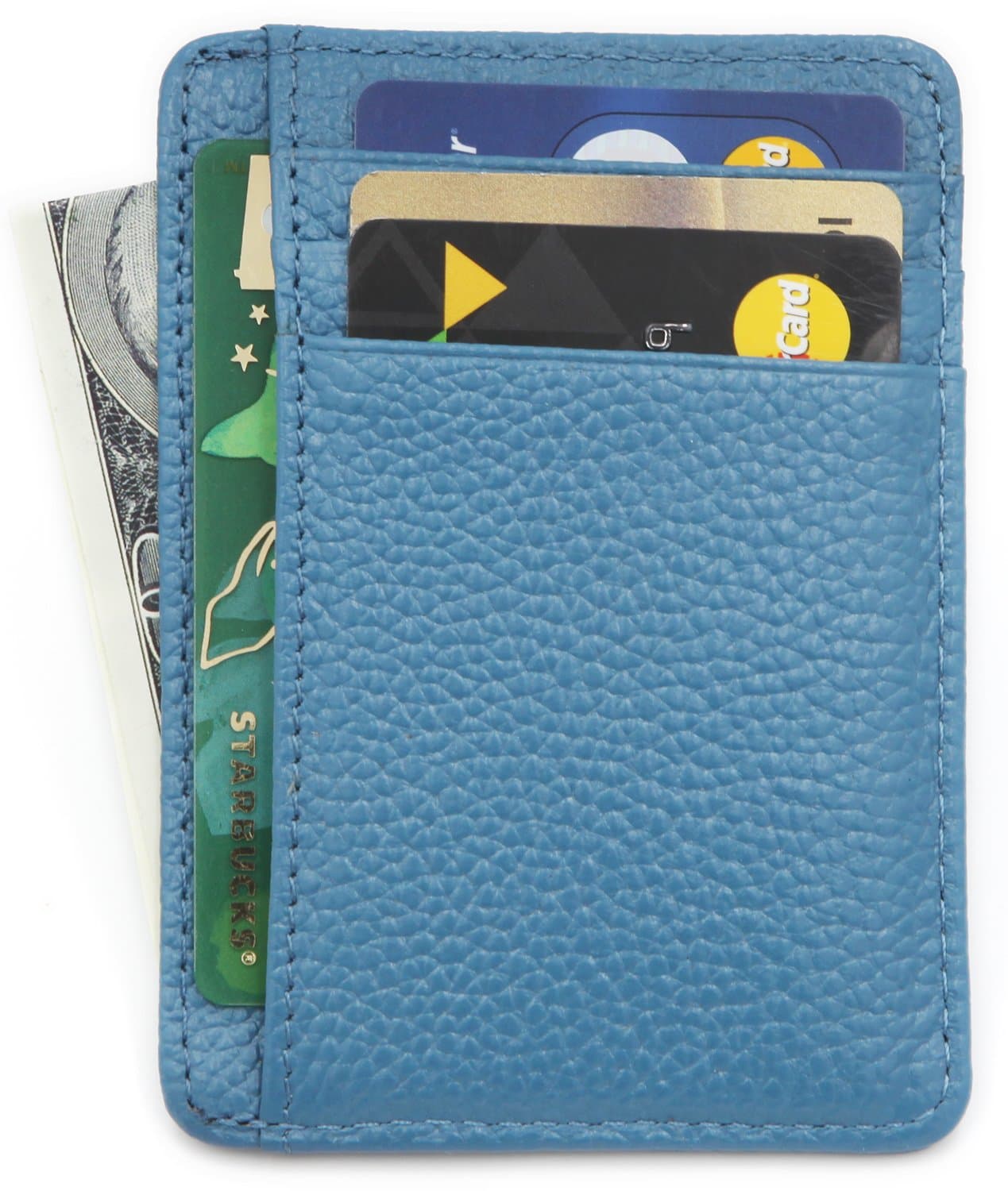 Zhoma RFID Blocking Wallet Slim Front Pocket Leather Card Holder with ID Window - Light Blue