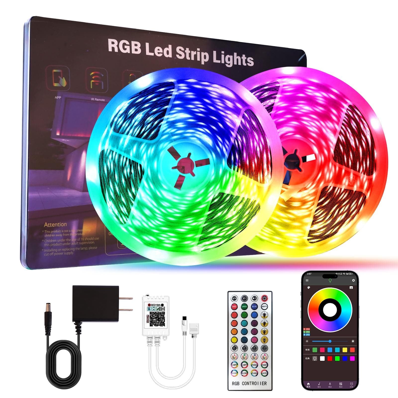 HBOWMDJIA Led Lights for Bedroom 200 FT (2 Rolls 100 FT), with Remote and Application Control RGB Color Changing LED Strip Lights, Music Synchronization, Used for Room, Family, Party Decoration