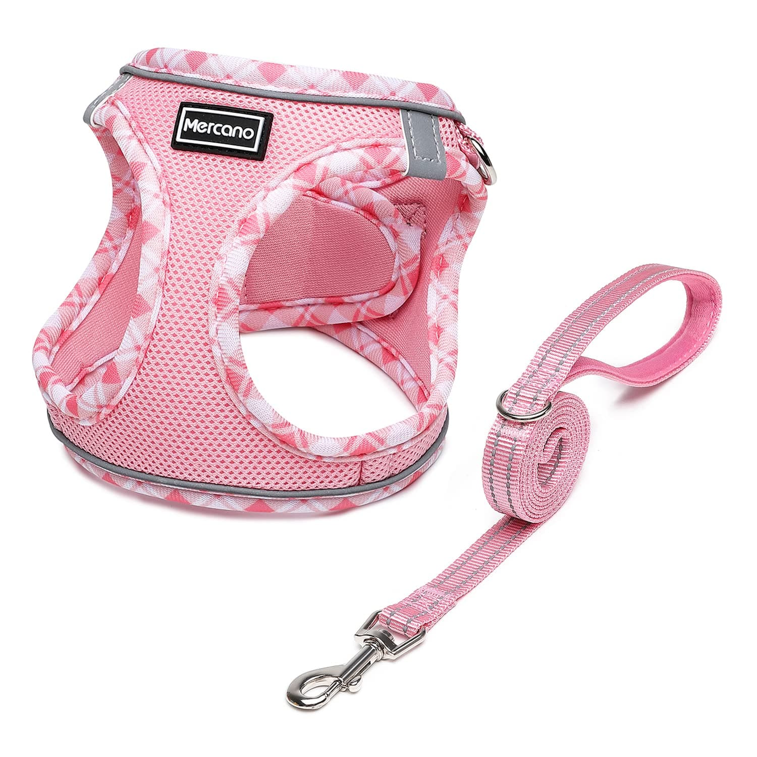 Soft Mesh Dog Harness and Leash Set, No-Chock Step-in Reflective Breathable Lightweight Easy Walk Vest Harnesses with Safety Buckle for Small Dogs, Cats (Pink, M)