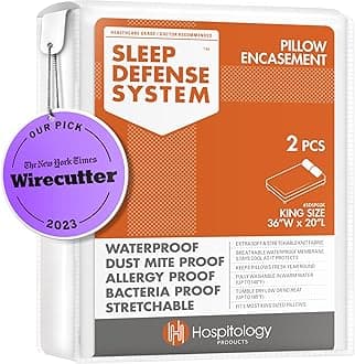 King : The Original Sleep Defense System - Waterproof / Bed Bug / Dust Mite Proof - PREMIUM Zippered Pillow Encasement & Hypoallergenic Protector, Set of 2, 20-Inch by 36-Inch, King