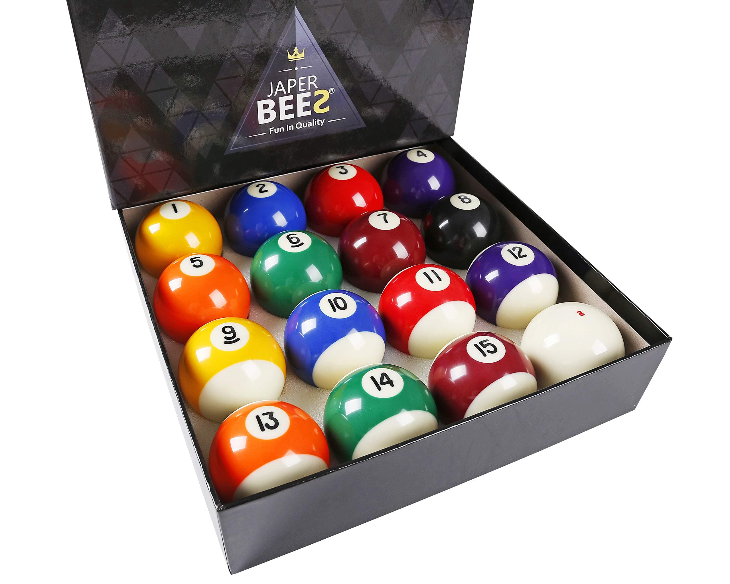 JAPER BEES Billiard Ball/Pool Ball Set Complete 16balls 2-1/4" Regulation Size&Weight Resin Ball