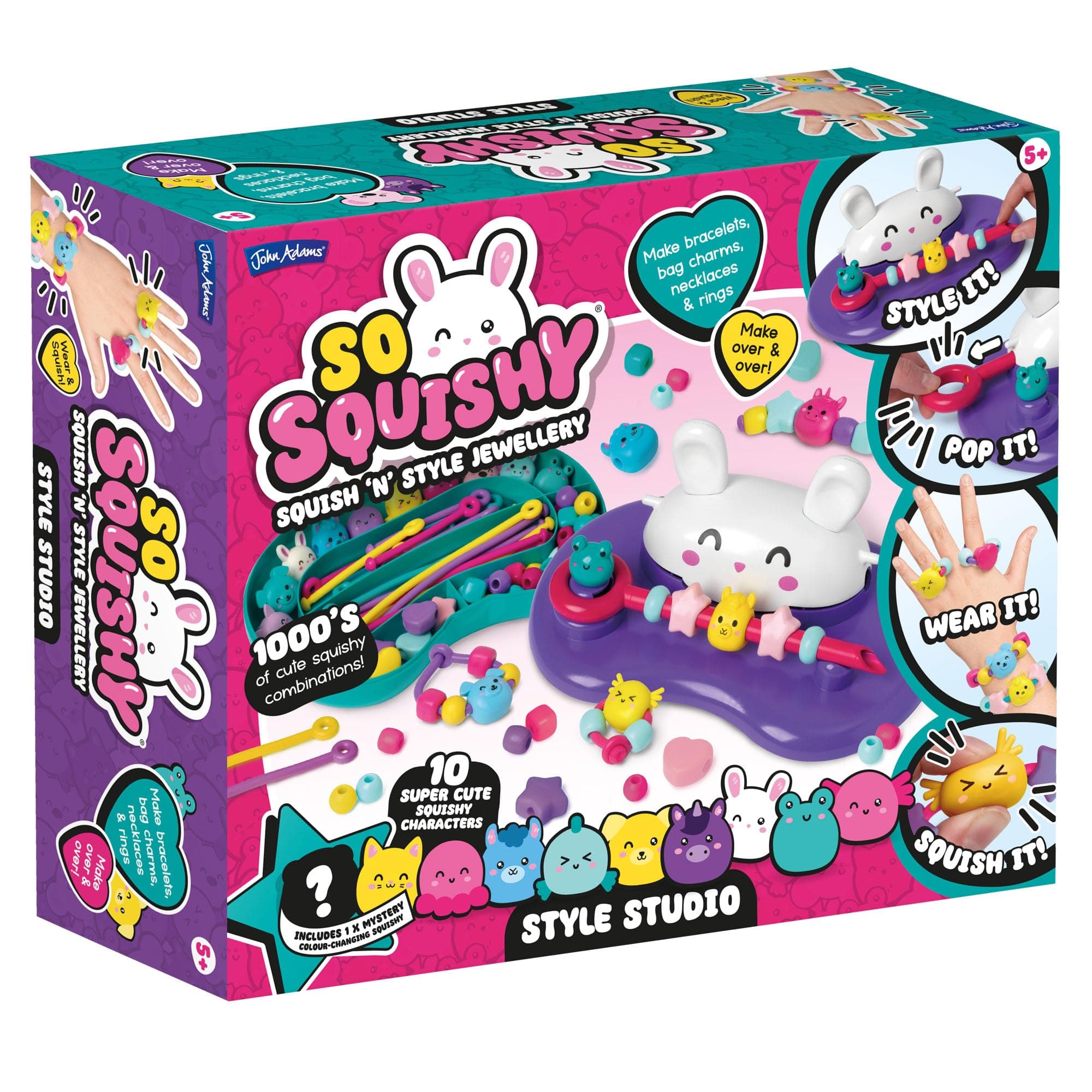 John Adams So Squishy Style Studio | Arts & Crafts Squishy Fashion Jewellery Making Kit | Make Cute Fidget Rings, Bracelets, Necklaces & Bag Charms | Great Gift Idea for Birthday & Christmas | Age 5+
