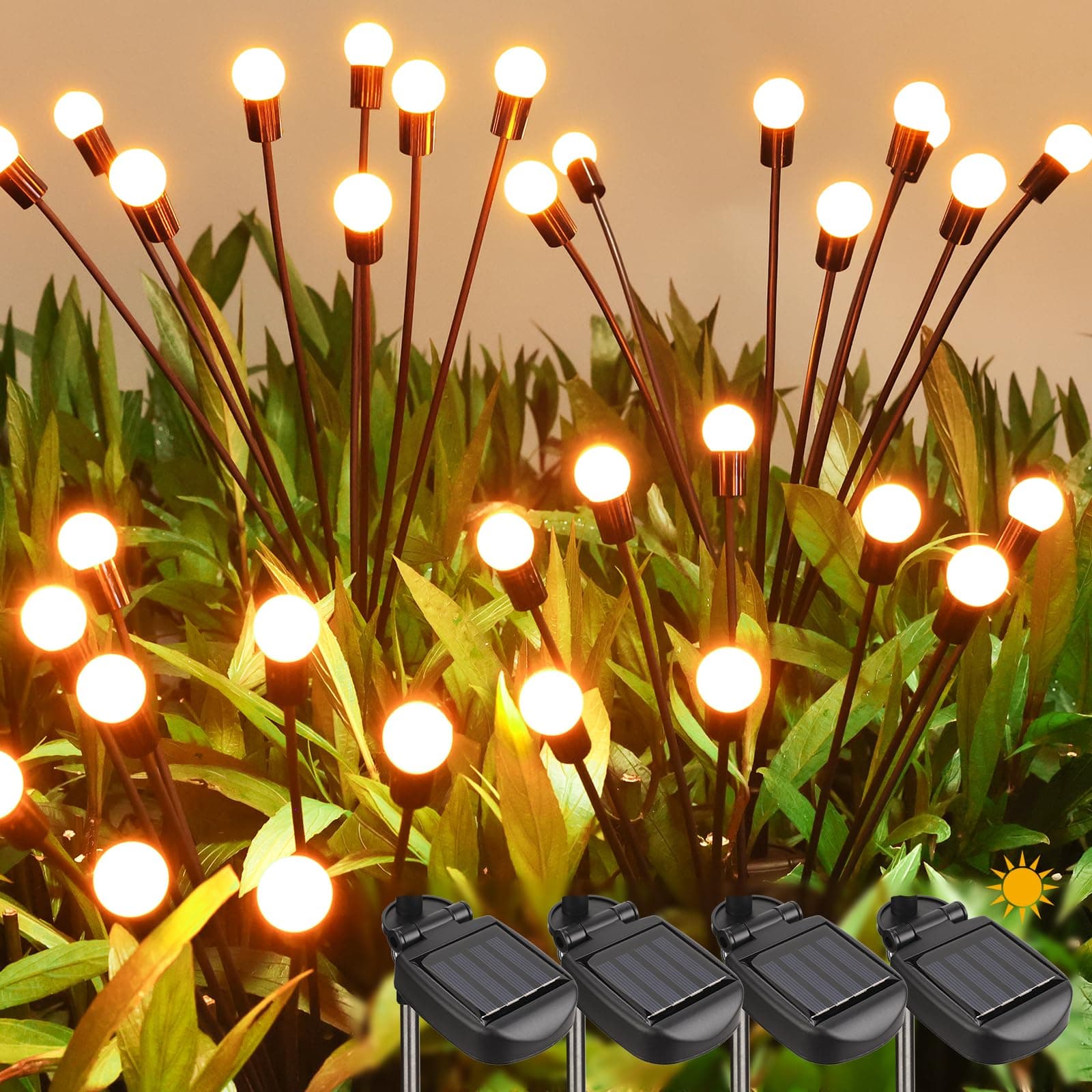 ODEETRONIC Solar Firefly Swaying Lights, New Upgraded 8 LED Solar Garden Lights 4 Pack, Solar Powered Firefly Outdoor Lights, Solar Decorative Lights Outdoor Waterproof for Yard Path Walkway Landscape