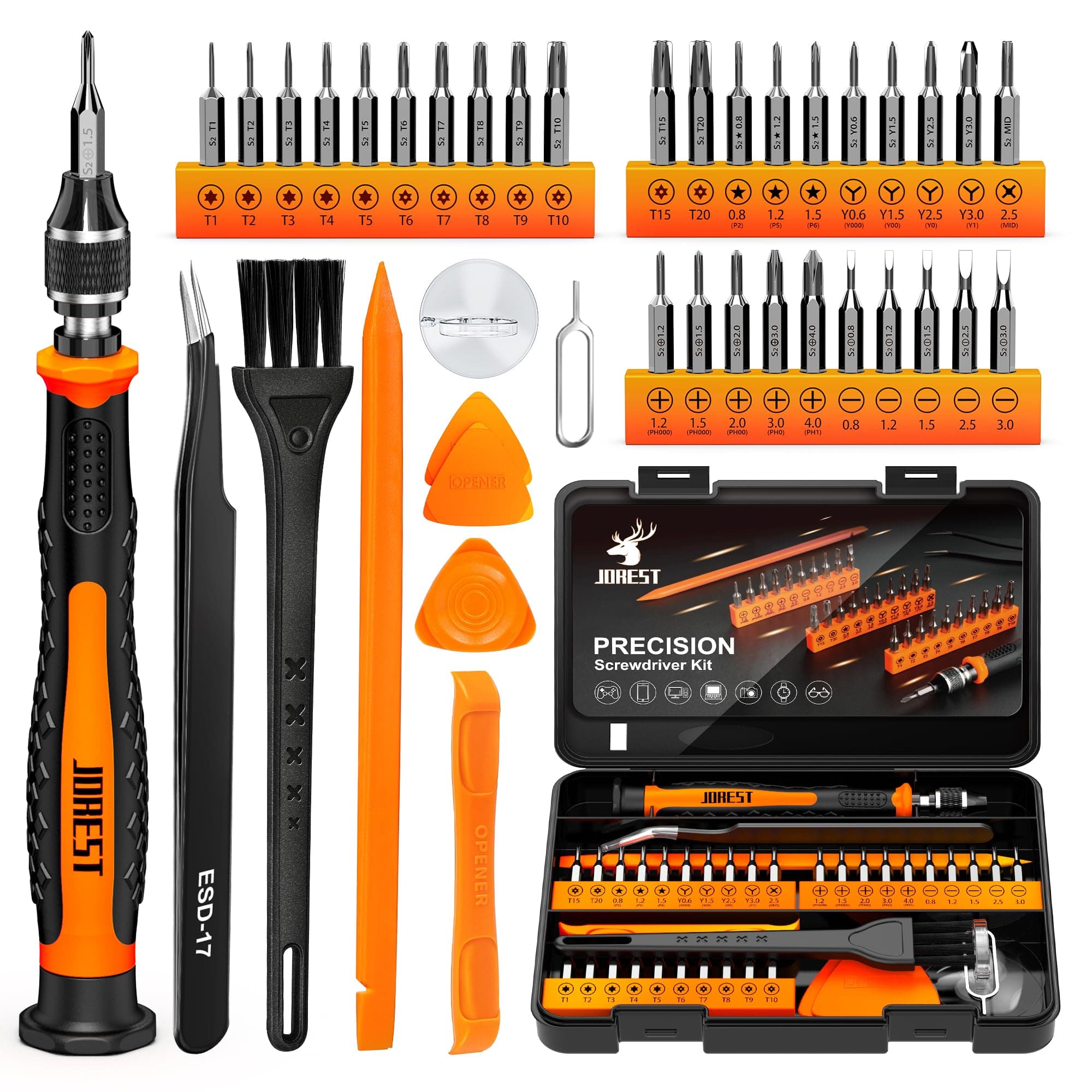 JOREST 40Pcs Precision Screwdriver Set (S2 Steel), Mini Tool Kit with Torx T5 T6 T8 T9, Triwing Y00, Star P5, Repair for Laptop, Switch, PS4, Xbox, MacBook, iPhone, Ring Doorbell, Watch, Glasses