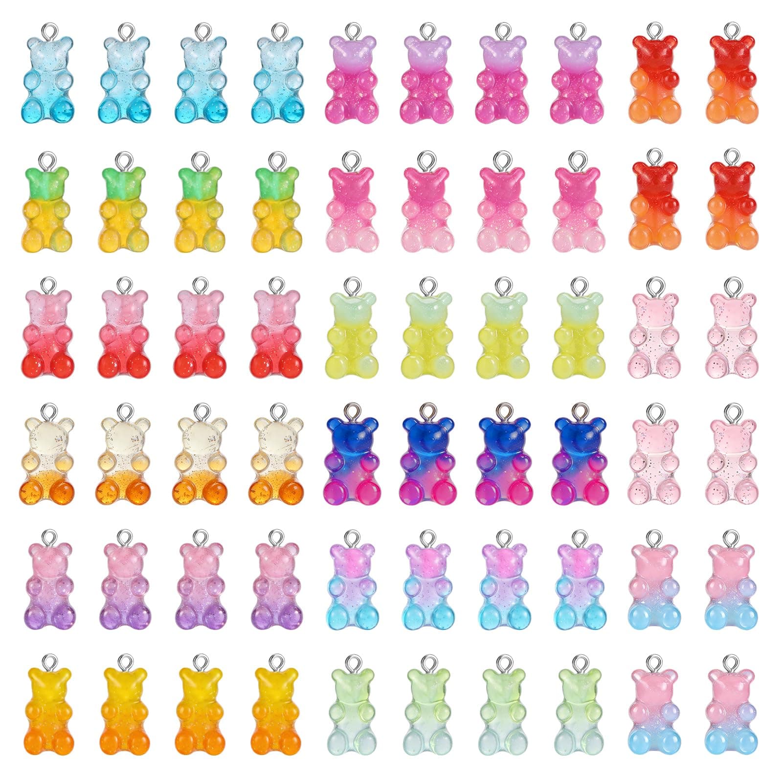 Cosweet 60pcs Gradient 3D Gummy DIY Bear Charms- Resin Bear Shaped Clay Pendants in 15 Colors Earring Bracelet Nacklace DIY Jewelry Making Pendants Nail Art Accessory for Children Adults DIY Handmade