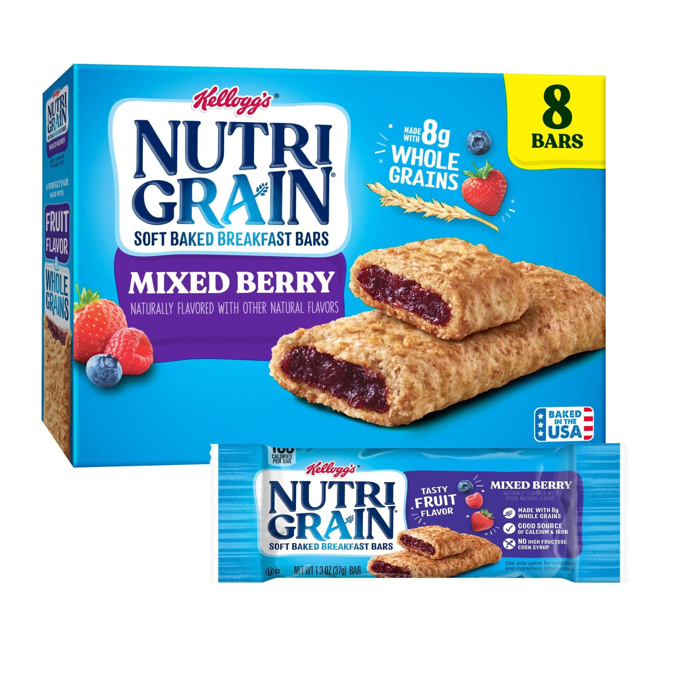 Kellogg's, Soft Baked Breakfast Bars, Mixed Berry, 10.4oz , 8 Count (Pack of 6)