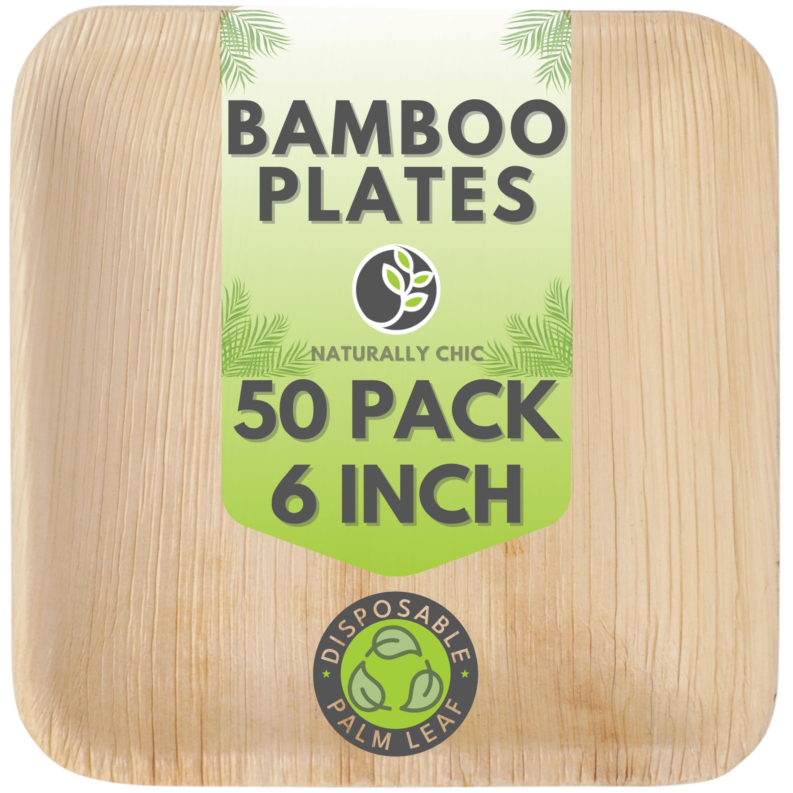 Small 6 Inch Square Palm Leaf Dessert Plates - 50 Pack - Same as Disposable Bamboo Plates for Appetizers and Cocktails - Compostable and Eco-Friendly