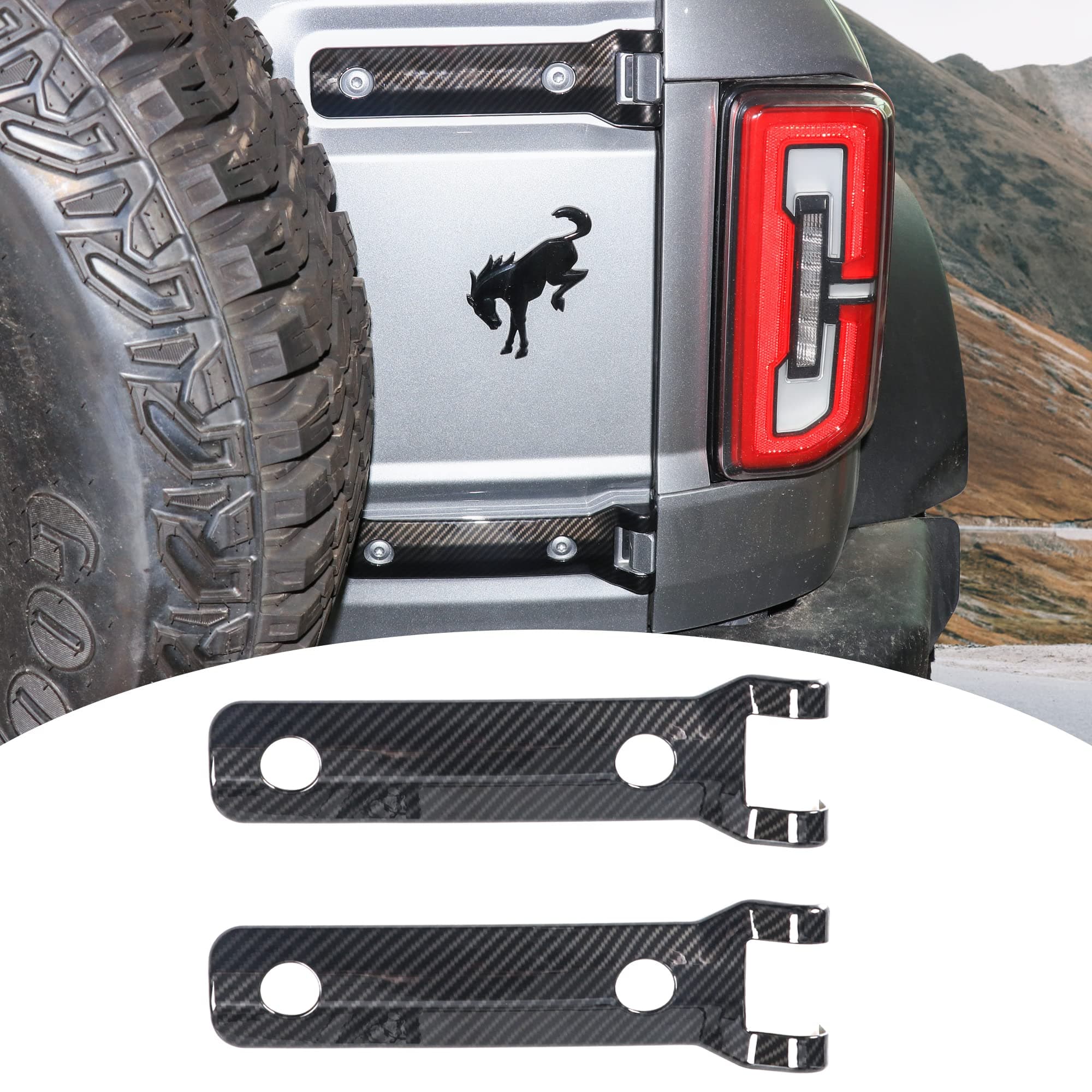 RERPRO Tailgate Hinge Cover Trim for Ford Bronco 2 Door 4 Door 2021 2022 Rear Door Hinge Liftgate Trim Exterior Decoration Accessories Spare Tire Hinge Bracket Cover, 1 Pair Carbon Black