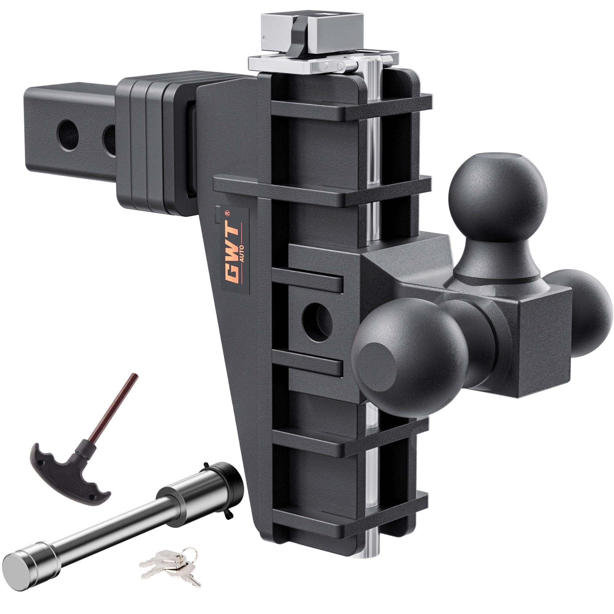 Adjustable Trailer Hitch, Tri-Ball (1-7/8" x 2" x 2-5/16") Drop Hitch, Fits 2-Inch Receiver, 6 Inch Drop Hitch, 17000 LBS GTW-Class 3 Tow Hitch for Heavy Duty Truck, Black, Solid Ball Mount