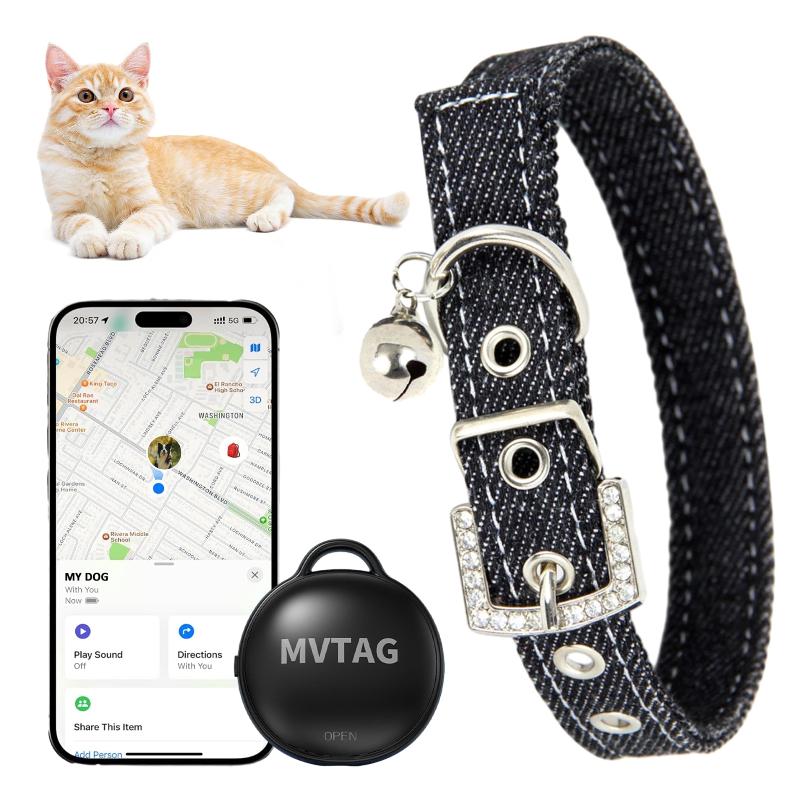 Cat Collar with Tracker GPS- Unlimited Range/Tracking Device/Lost Mode for Cats Adjustable Size Smart Collar Set - Works with Apple Find My (iOS only)