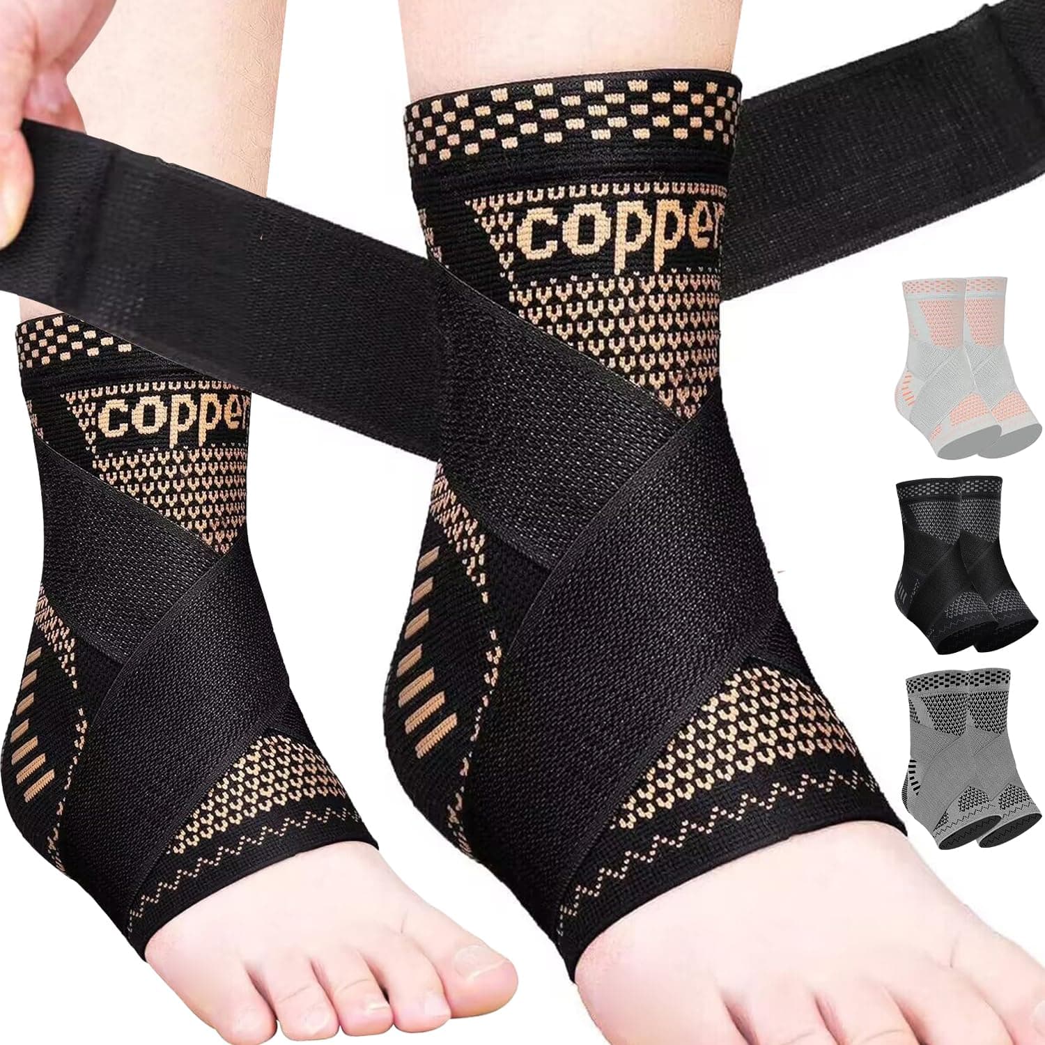 JIUFENTIAN Copper Ankle Support Adjustable Heel Ankle Brace ankle Compression Sleeve for Achilles Tendonitis, Plantar Fasciitis-Eases Swelling and Sprained Ankle(Medium)