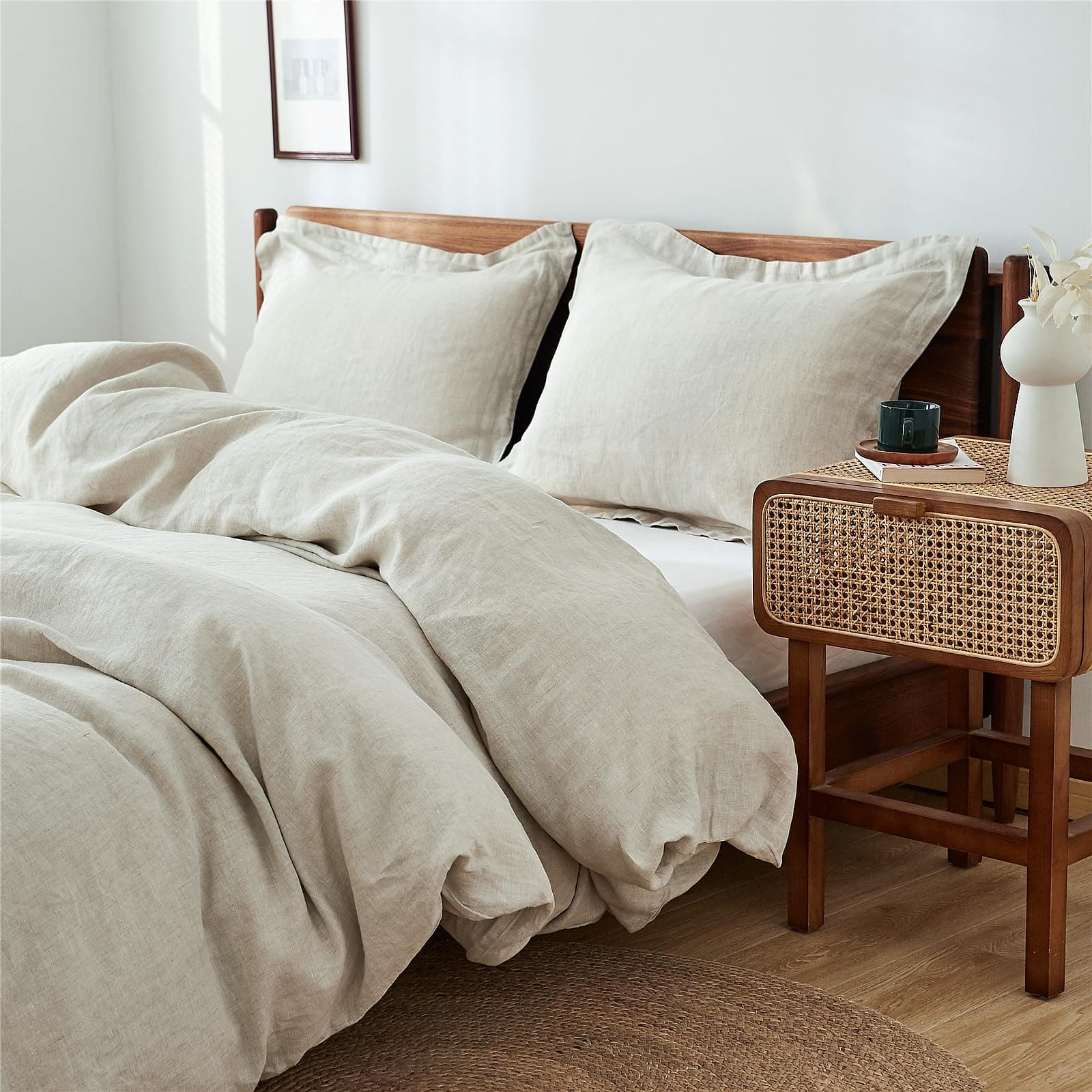 Simple&Opulence 100% Linen Duvet Cover Set 3pcs Basic Style Natural French Washed Flax Solid Color Soft Breathable Farmhouse Bedding with Button Closure - Linen, King