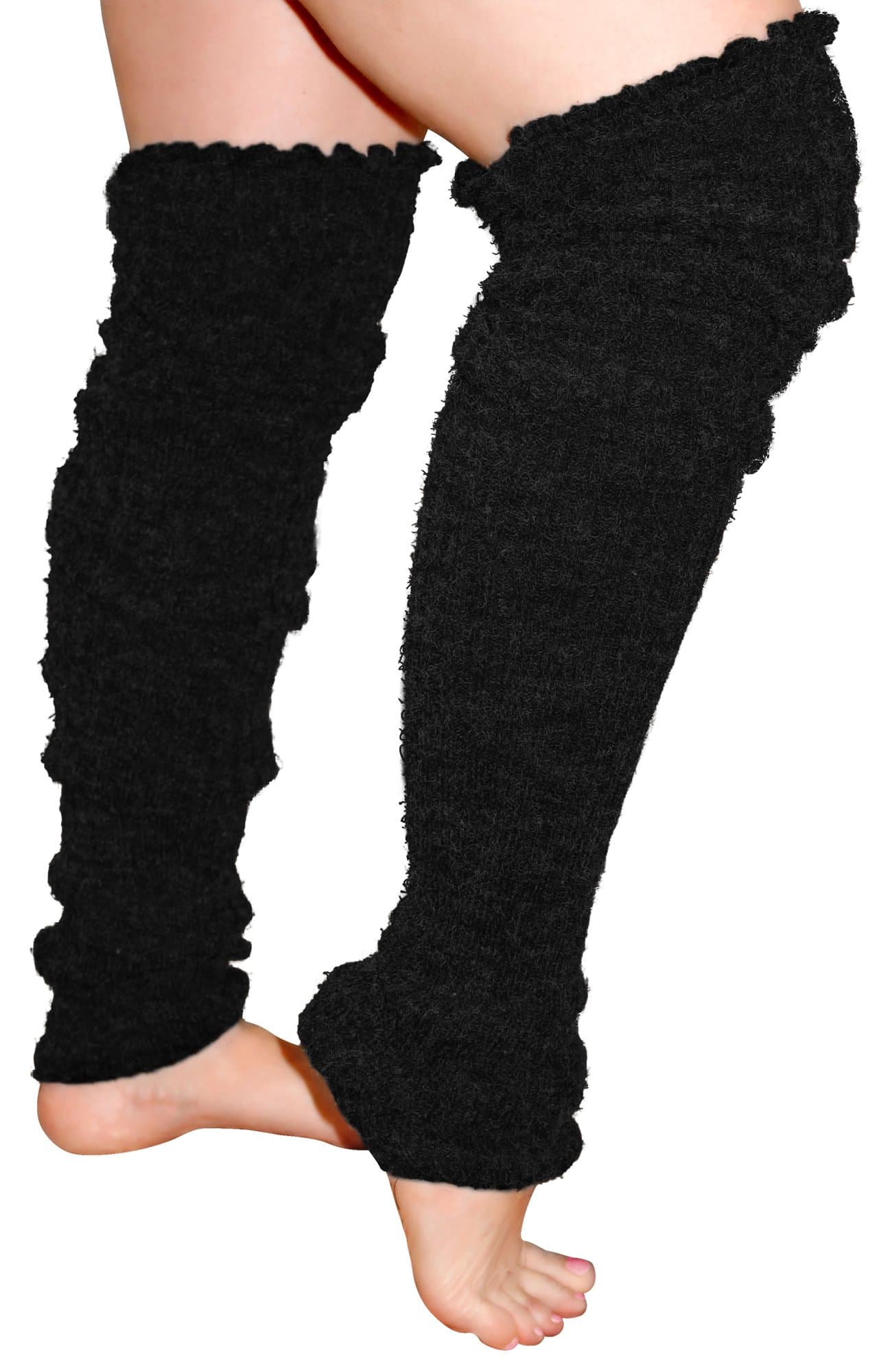 Plus Size Leg Warmers Super Long Cable Knit Warmer (Solid Black 1PK)