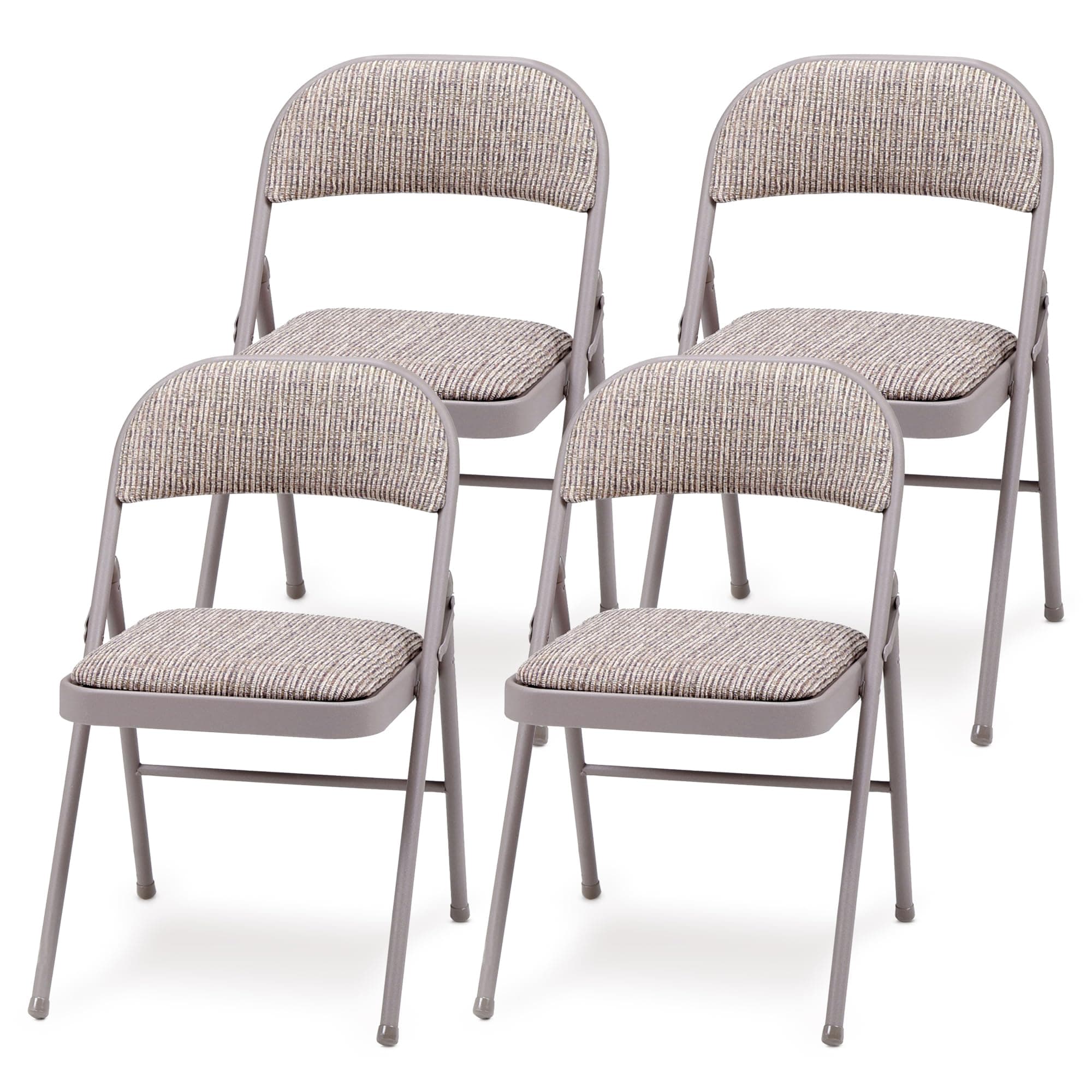 MECO 4-Pack Steel Frame Folding Dining & Event Chairs, Chicory Lace Motif Upholstery, Beige - Foldable Seating with Cushioned Seat and Padded Back for Kitchen, Parties or Game Tables