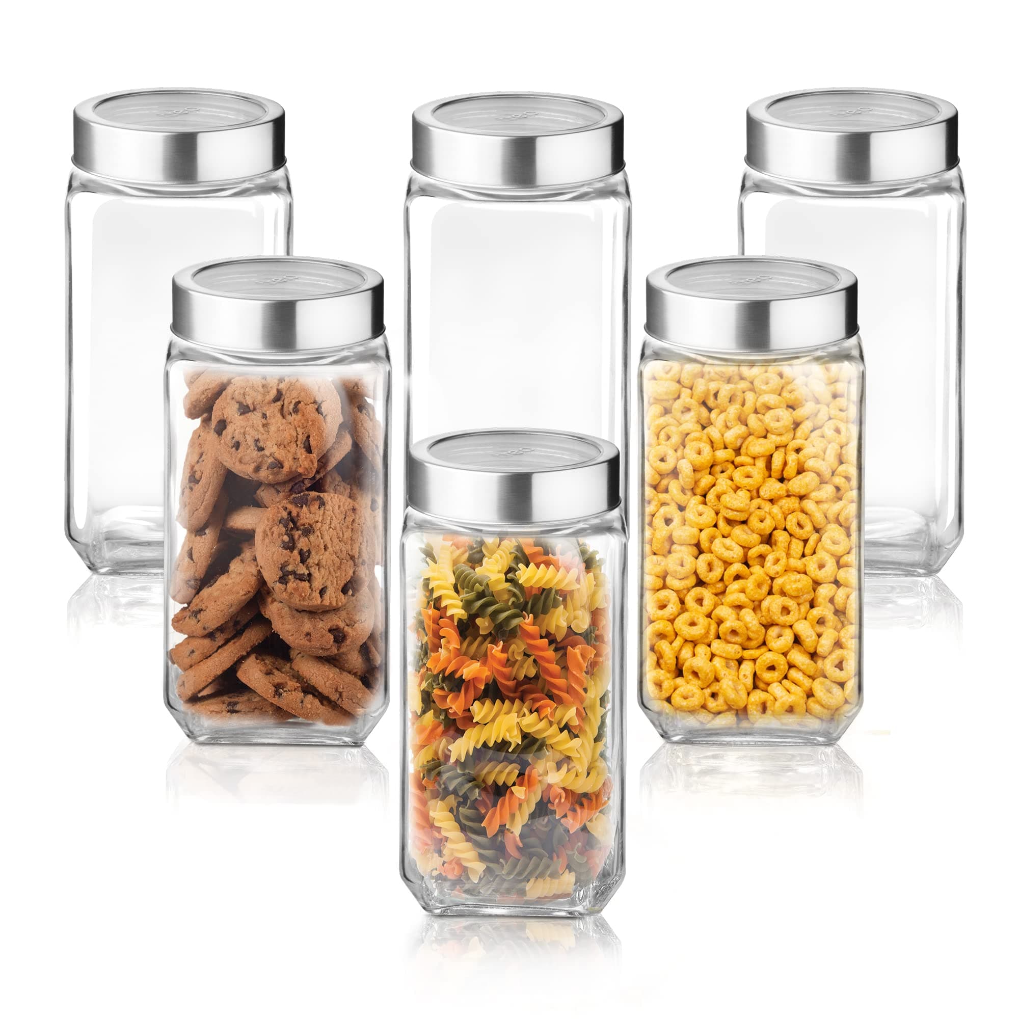 Treo By Milton Cube Storage Glass Jar, 1000 Ml Each, Set Of 6, Transparent| Bpa Free | Storage Jar | Kitchen Organizer | Modular | Multipurpose Jar | Cookies Jar, Beige