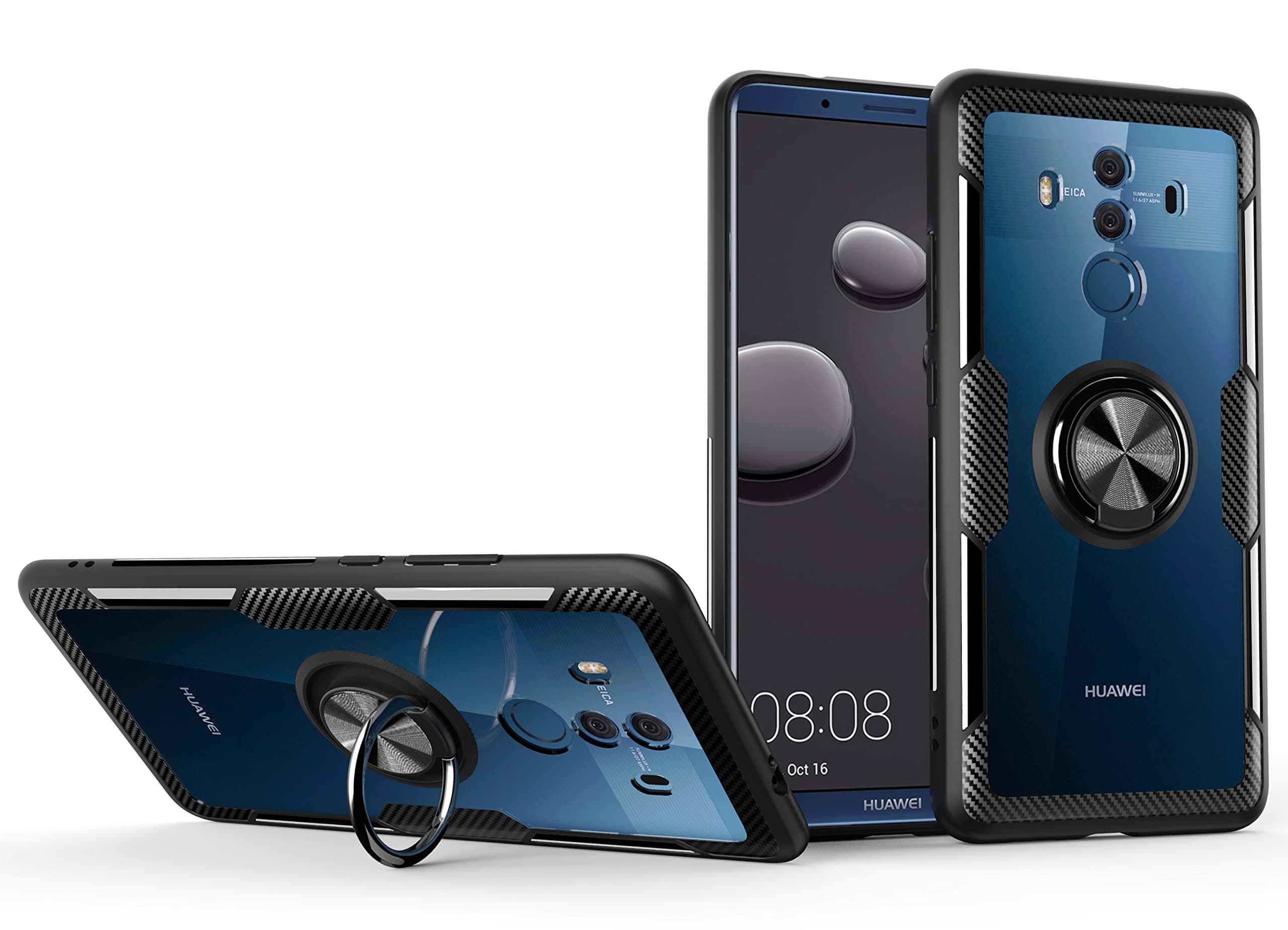 SORAKA Clear Case for Huawei Mate 10 Pro with 360 Degree Rotation Ring Holder Slim Fit Case Transparent Acrylic Cover Silicone Bumper,with Metal Plate for Magnetic Car Phone Holder