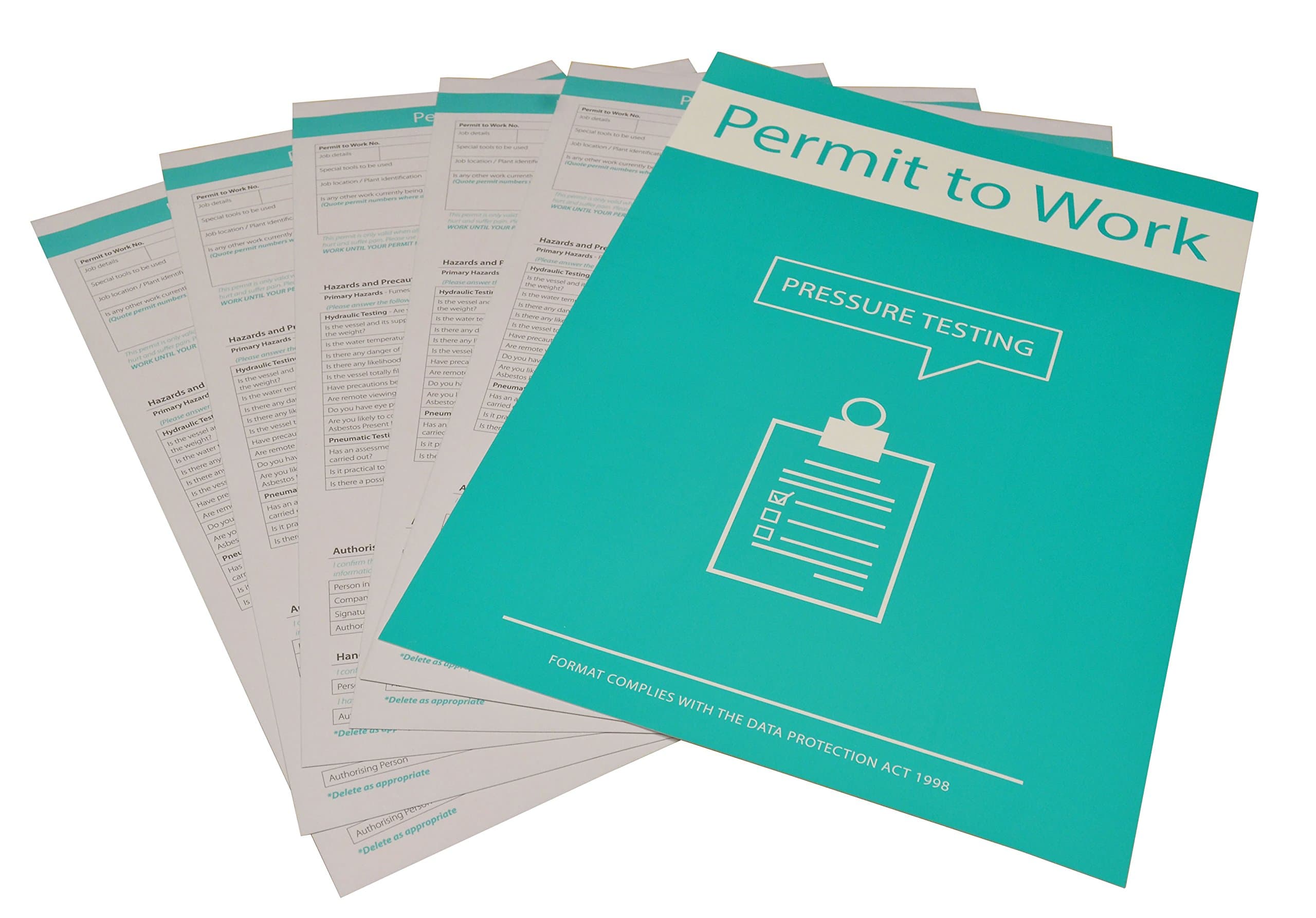 Pressure Testing Permit To Work Forms 3 Parts - Original/2 Carbon Copies Card Backing for Seperating Pack of 10
