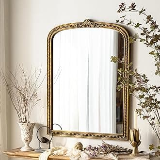ZIYOO French Vintage Ornate Arched Wall Mirror, Gold Framed Decorative Mirror, Ornate Baroque Accent Mirror for Living Room, Bedroom, Entryway, Fireplace, 42.5" x 32"