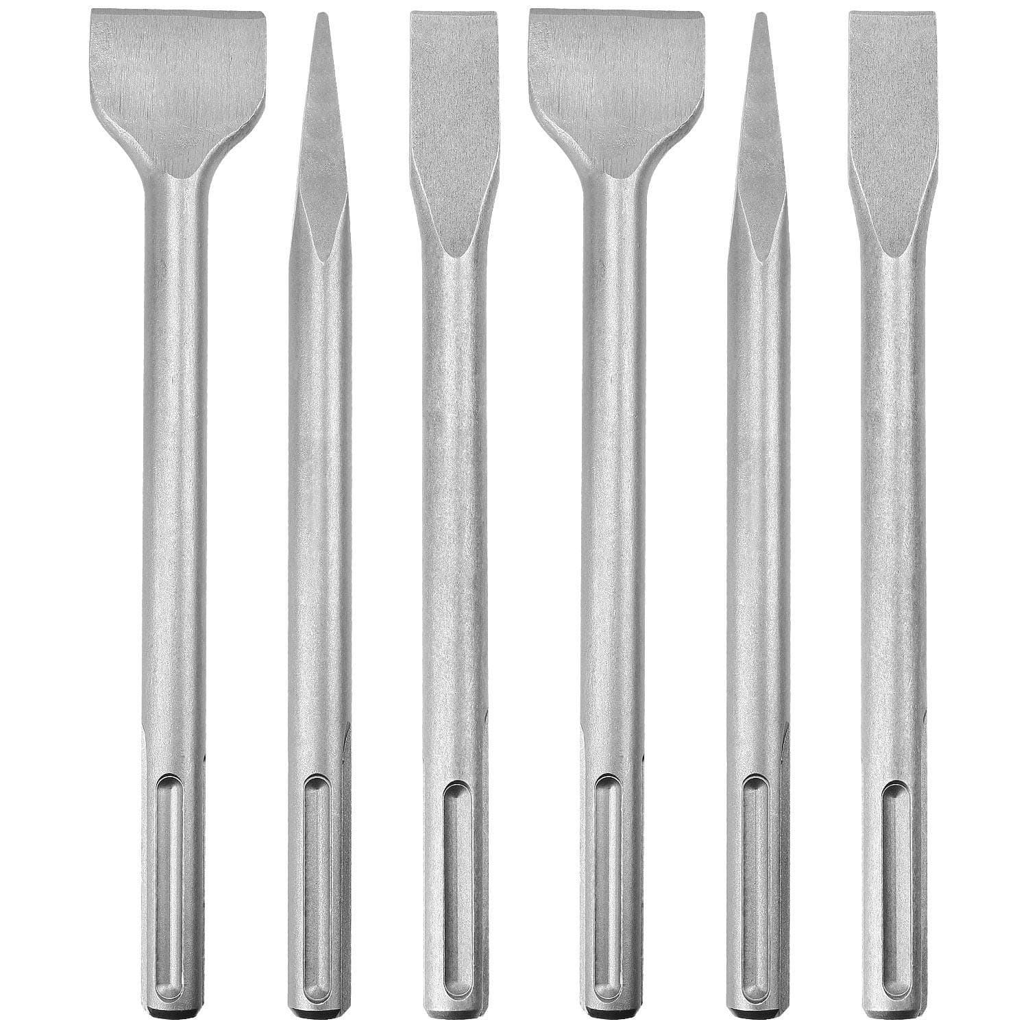 6-Piece SDS Max Concrete Drill Bit Set - Rotary Hammer Bits Including Point, Flat and Scaling Chisels
