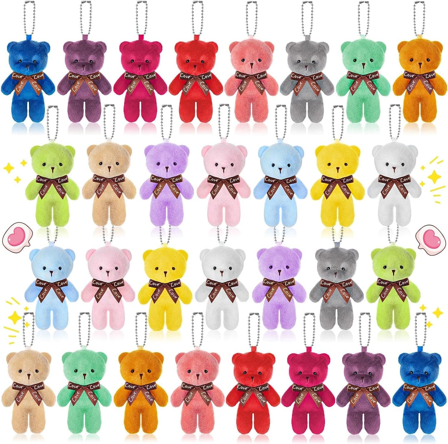 30 Packs Mini Bears, 15 Colors Plush Stuffed Tiny Doll Bulk Soft Jointed Mini Stuffed Animal for Valentine's Day Gift