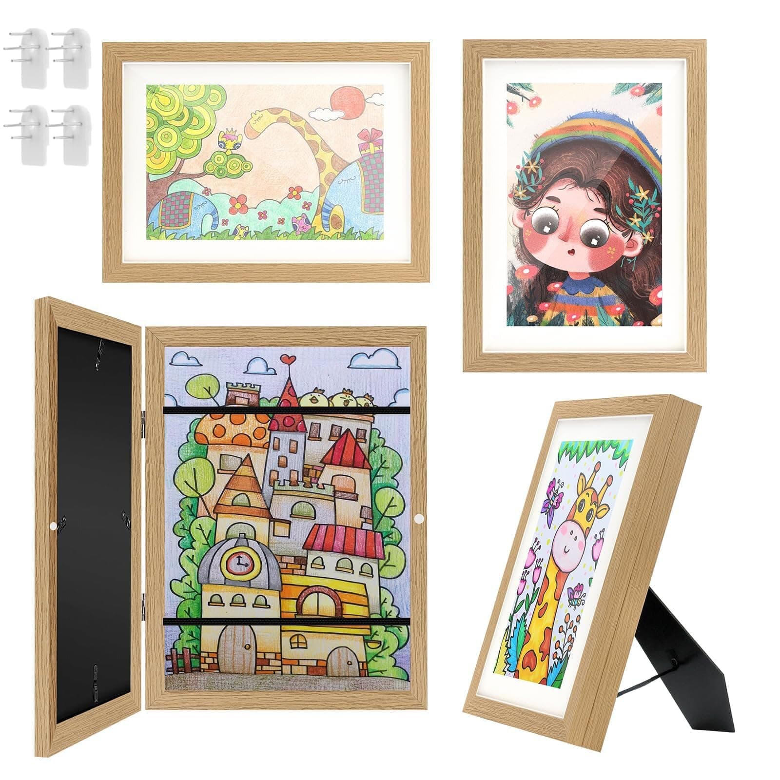 LBOYLOVE A4 Frames Kids Art Frame Front Opening with Stand 21 * 28cm, Art Display for Kid Artwork Frame Changeable Display Picture Frame, Kid Photo Frame Children Draw Craft, Wooden