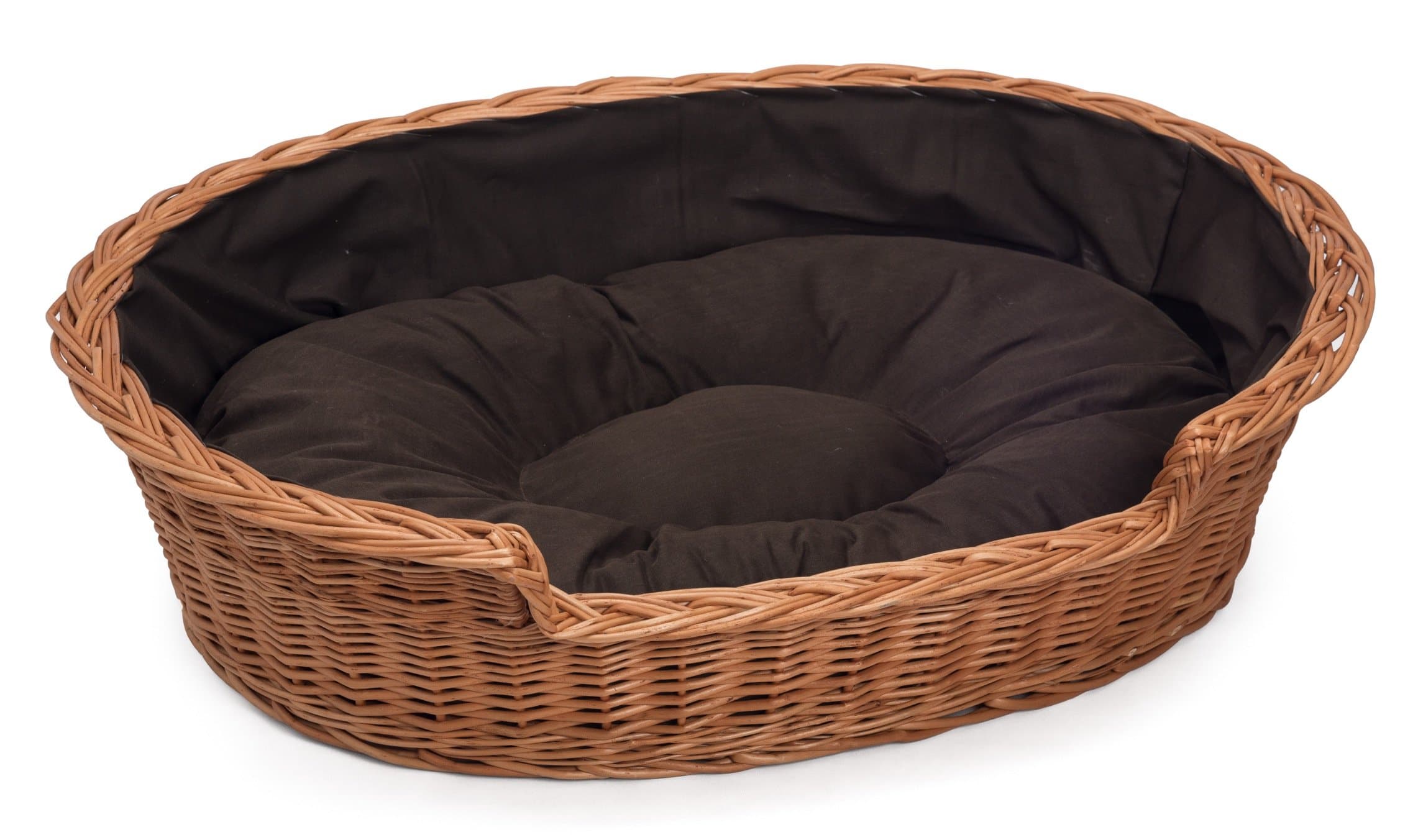 Wicker Dog Bed Basket with Cushion, Medium, Dark