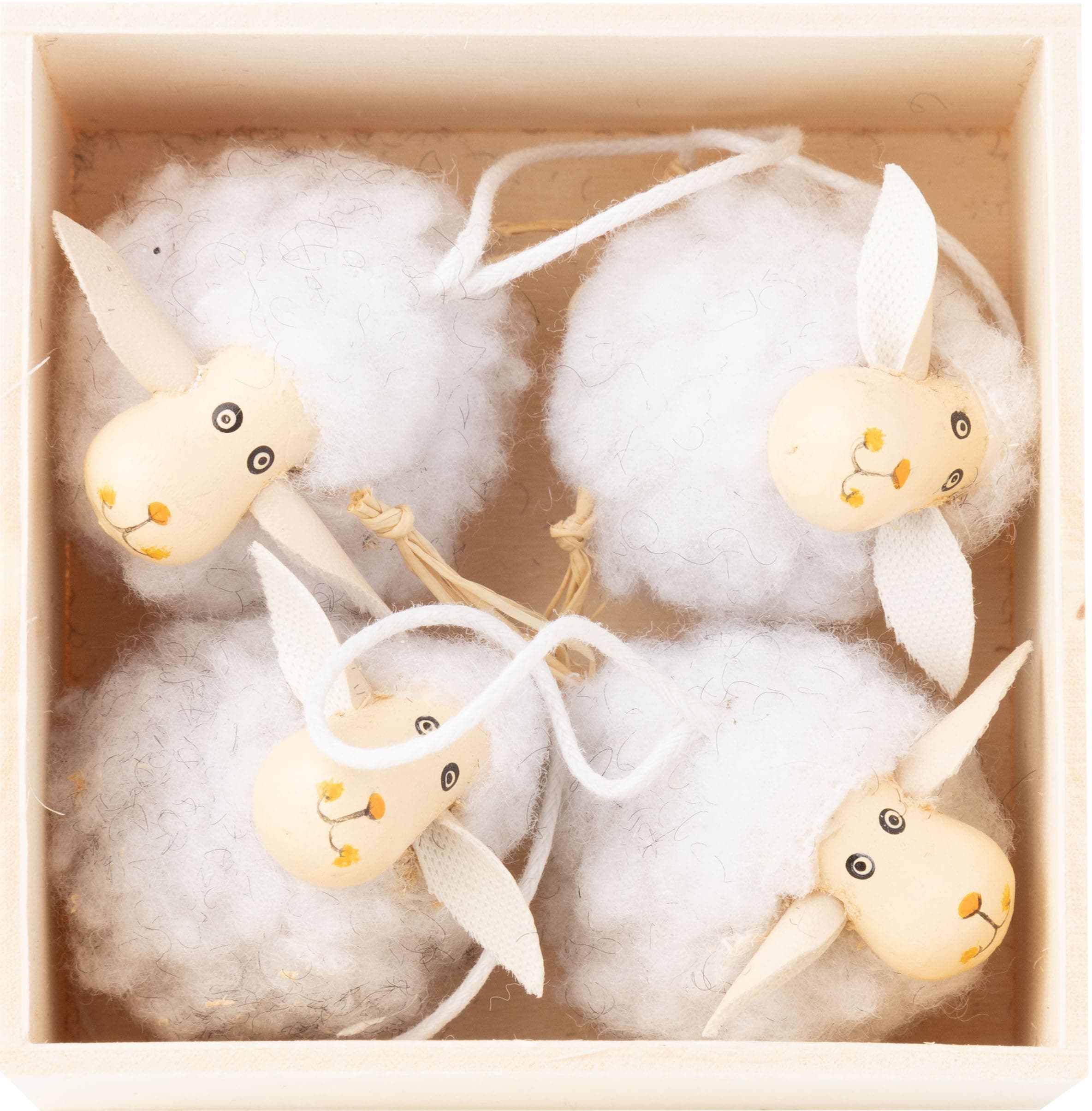 Silver Tree Mini Wooly White Sheep with Natural Faces Ornaments Boxed Set of 4