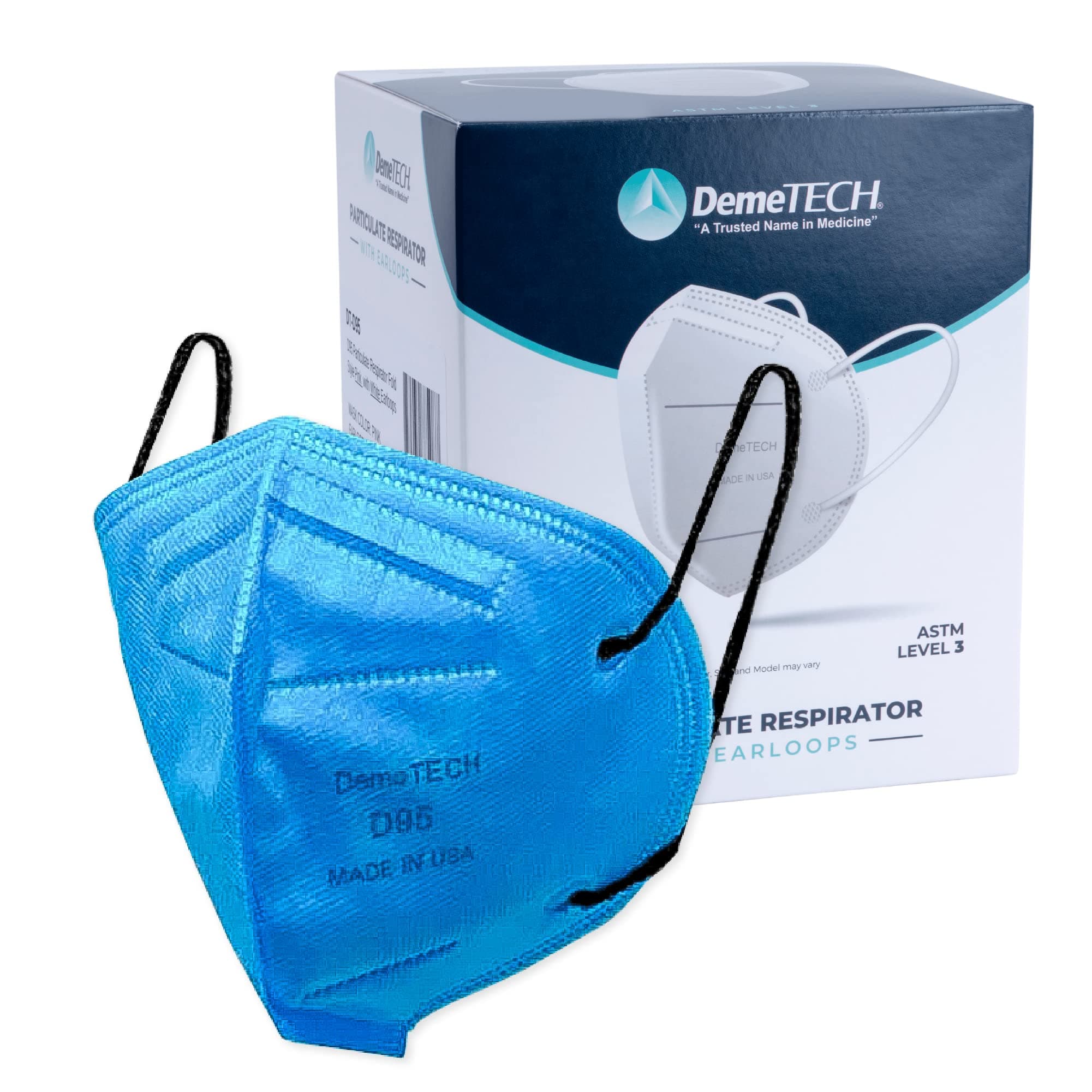 DEMETECH D95 Particulate Respirator Fold Style Blue with Black Earloops