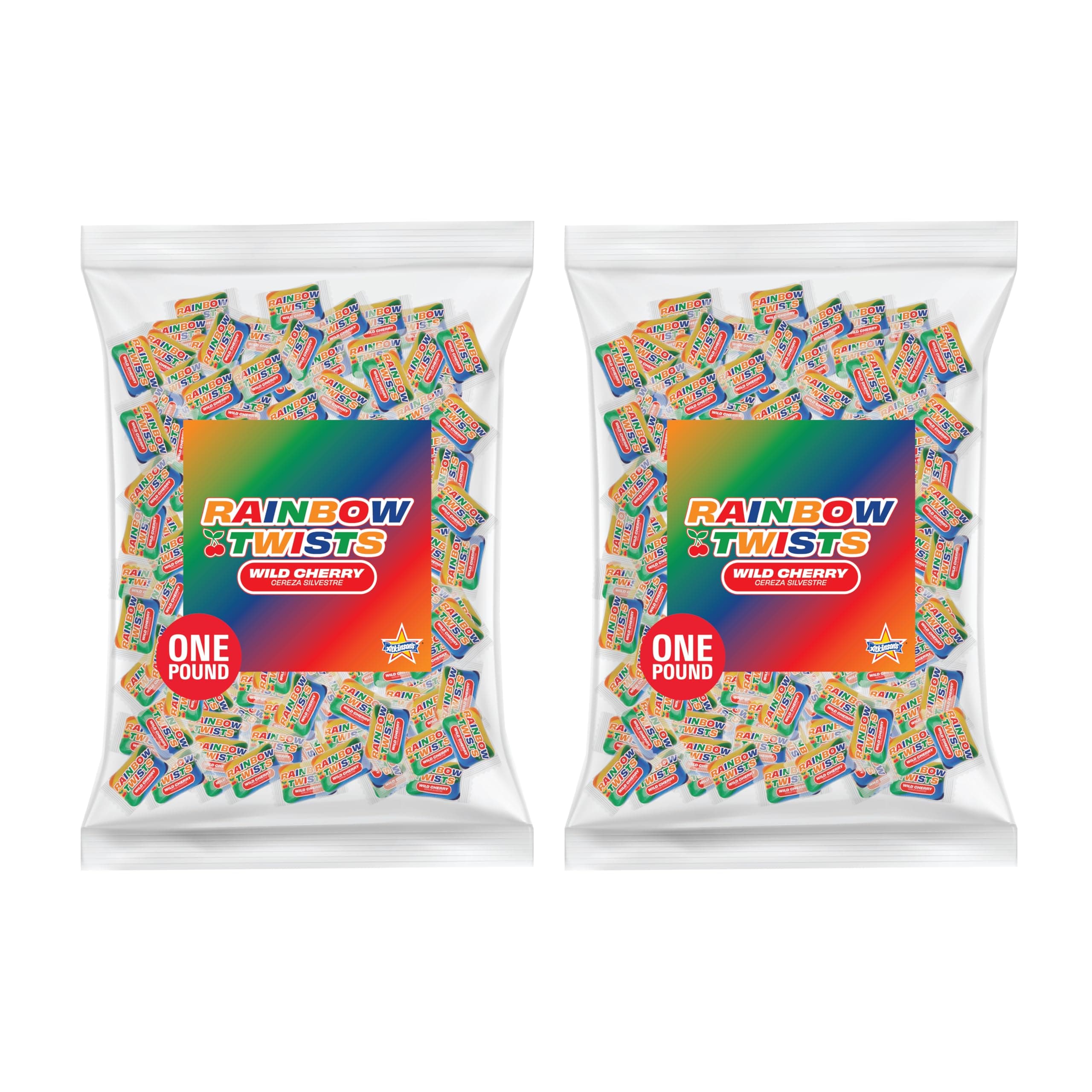 Rainbow Twists - Cherry Flavored Rainbow Candy - Gluten Free, Kosher, Vegan - Bite Size Candy - 2 lb. Laydown Bag