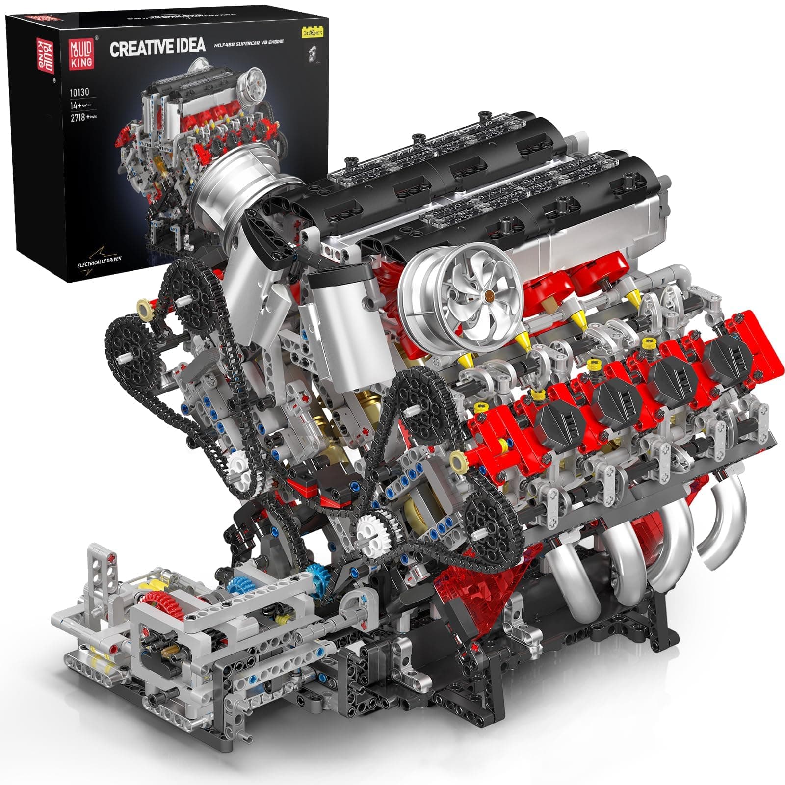 Mould King 10130 Technology Building Block, Motorized F488 V8 Engine Block (2718 Parts), Assembly Technical Supercar Clamp Block, Collectible Car Model Toys for Adults/Car Fans