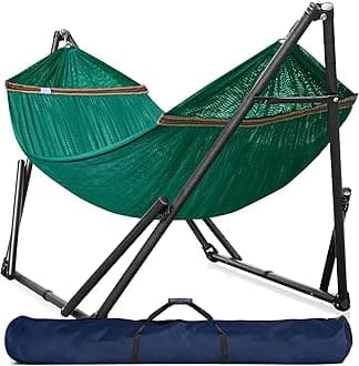 Tranquillo Double Hammock with Stand Included 30 Seconds Set Up for 2 Persons/Foldable Hammock Stand 550 lbs Capacity Portable Case, Inhouse, Outdoor, Camping, Peacock
