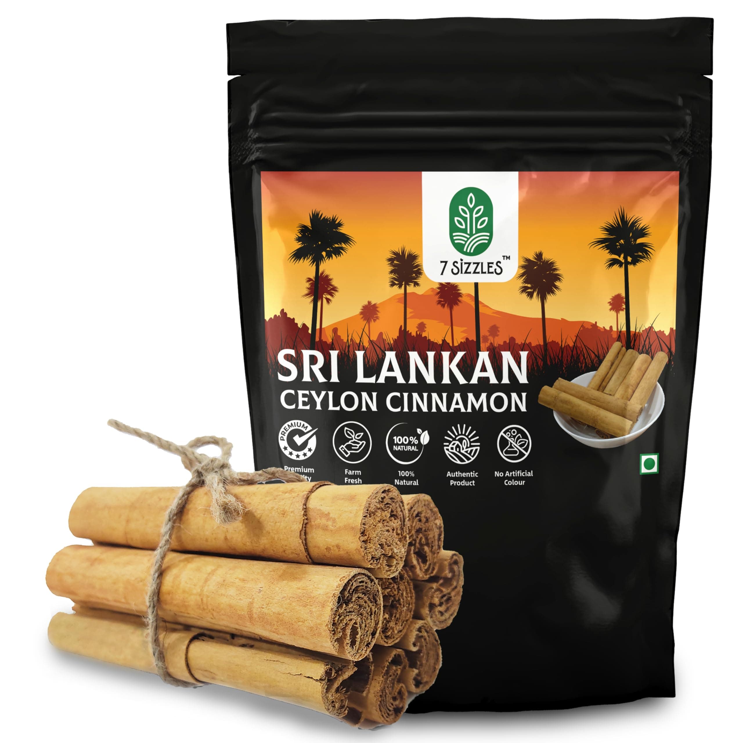7 Sizzles SriLankan Ceylon Cinnamon Stick/Dalchini Sticks/Fresh True Cinnamon Quills (Cinnamomum verum) (250 Gm)