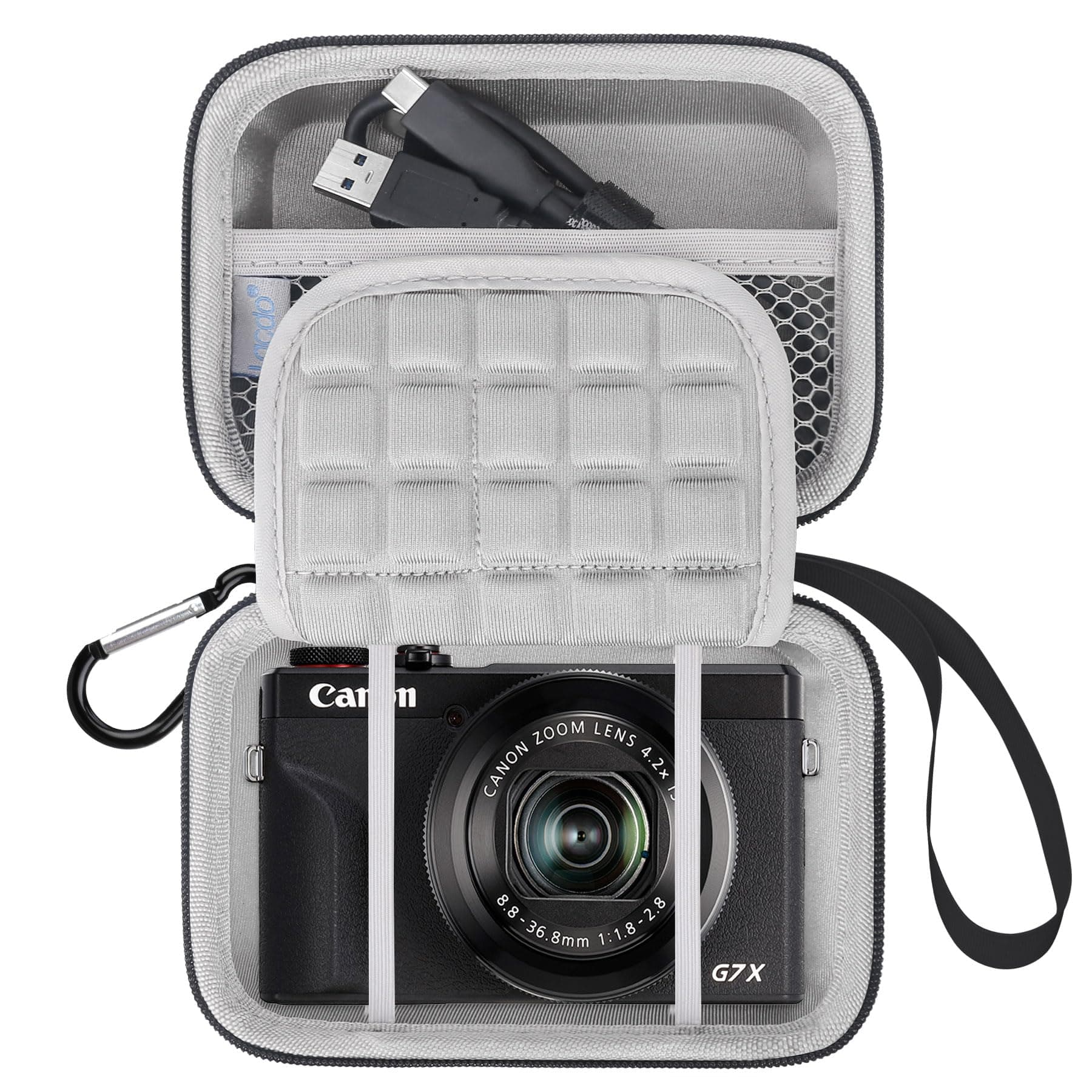 Camera Carrying Case for Canon PowerShot G7 X Mark II / G7X Mark III Digital 4K Vlogging Camera, Point and Shoot Video Trave Bag, Mesh Bag Fits Batteries, USB Cable, SD Card, Black+Gray