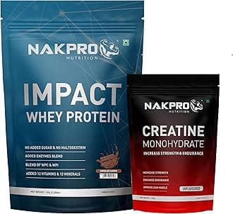NAKPRO Impact Whey Protein Supplement Powder Combo (1 kg with Creatine, Chocolate)