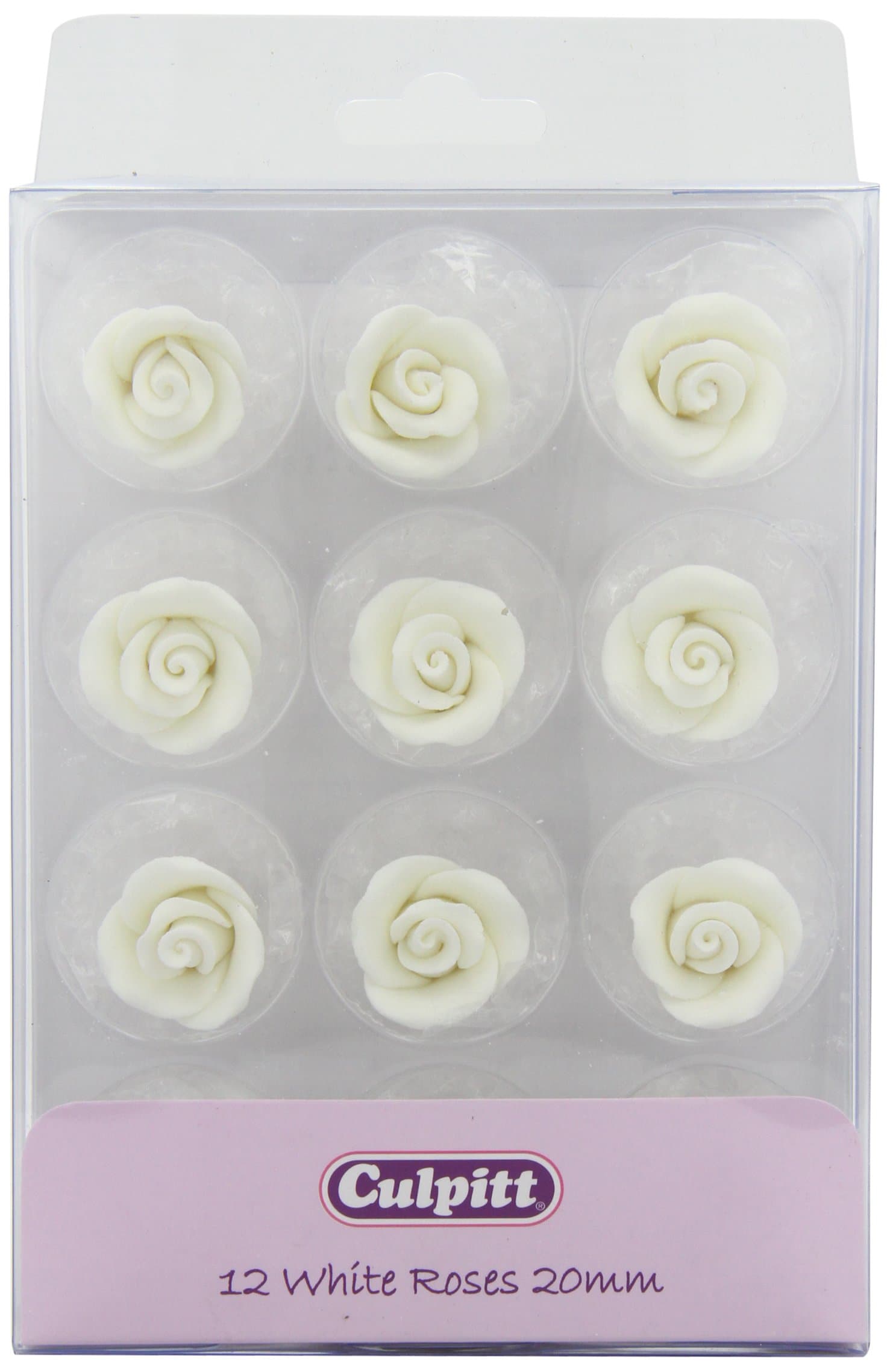 Sugar Cake Decorations White Roses 20 mm (Pack of 1, Total 12 Decorations)