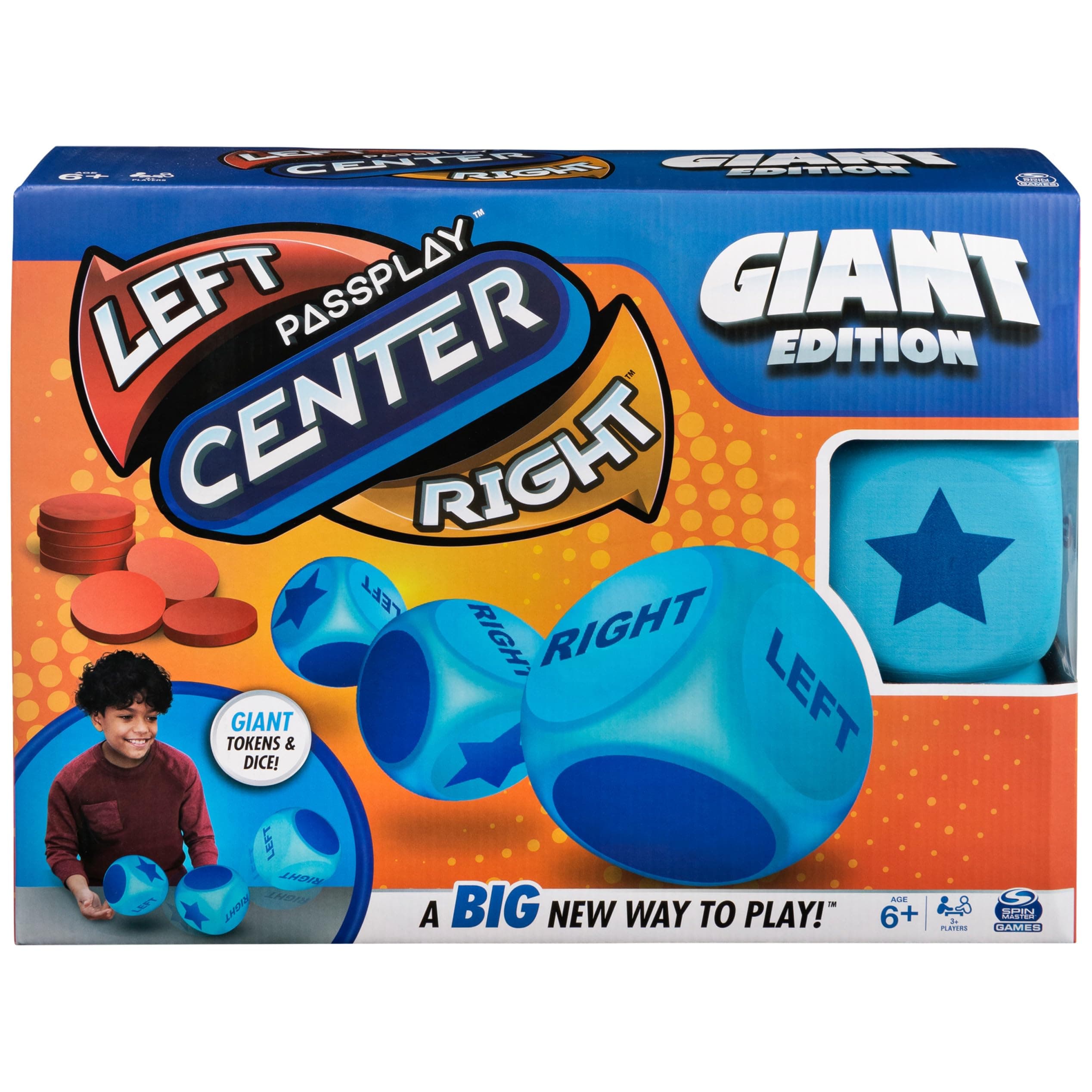 Spin Master Game - Left Central Right Giant Edition - Family Game - Indoor and Outdoor Fun with Large Extra Large Board for Family and Kids, 2-4 Players, Ages 6+