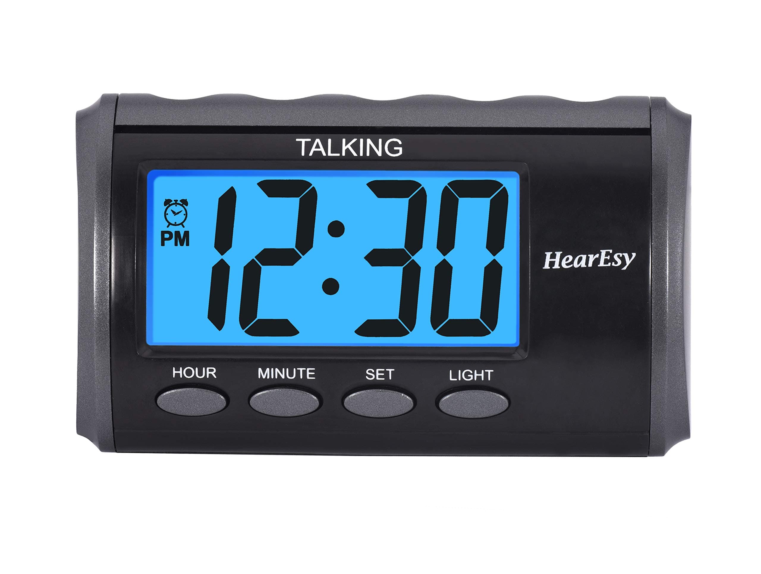 Talking Alarm Clock for Visually Impaired - Large Numbers Desk Clock - Day Clock for Seniors - Battery Operated Large Display Alarm Clock by TimeChant 1714,Black