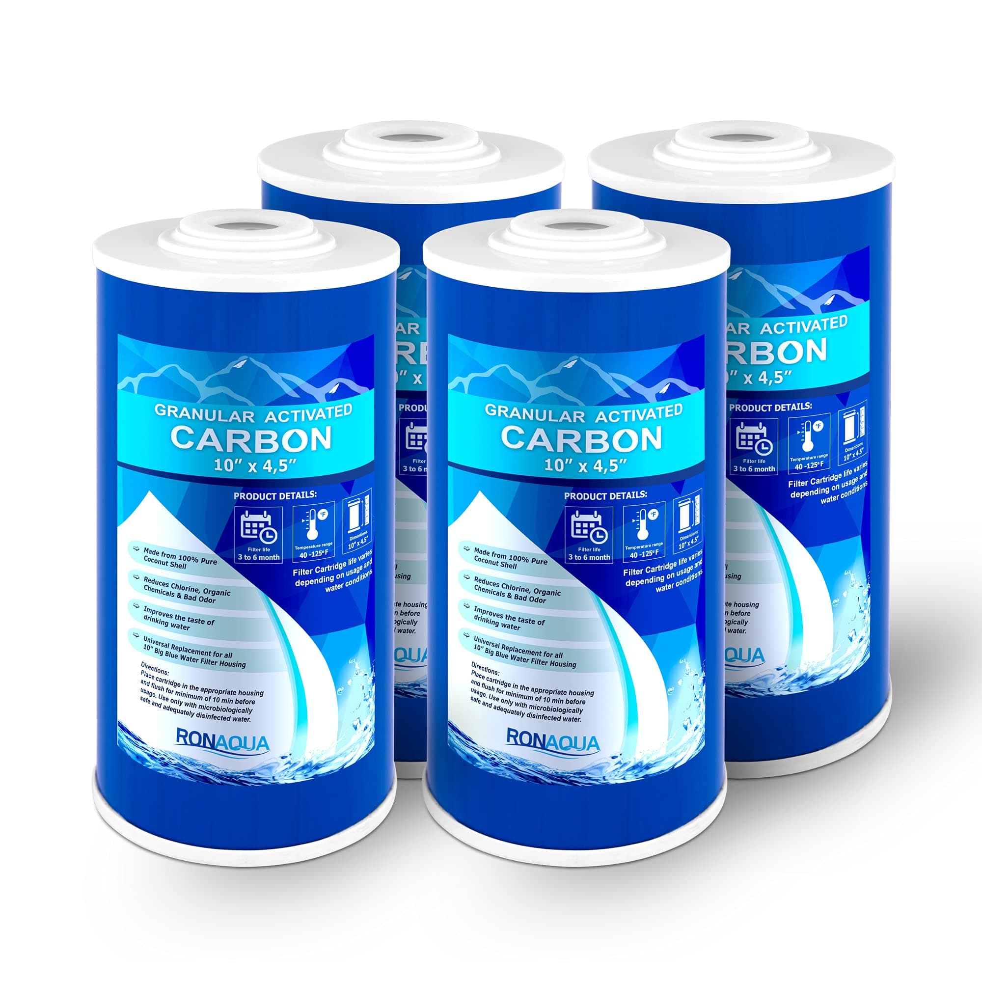 Ronaqua 10" x 4.5" Big Granular Activated Carbon Filter Cartridge Well-Matched with CBC Series, WFHDC8001, EP and EPM Series (Pack of 4)