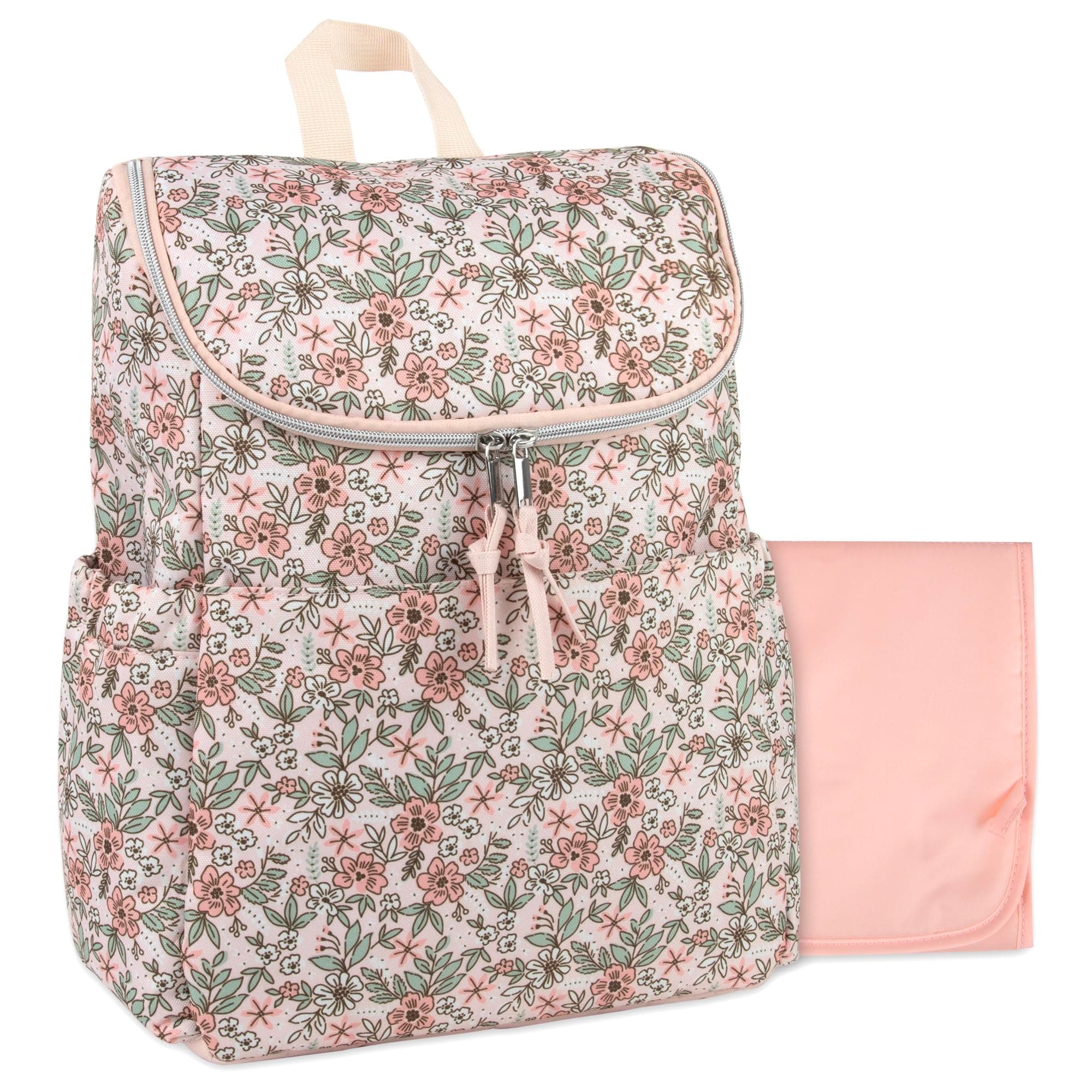 Multi-Function Floral Diaper Backpack and Travel Nappy Baby Bag with Changing Pad and Stroller Straps (Freshly Floral)