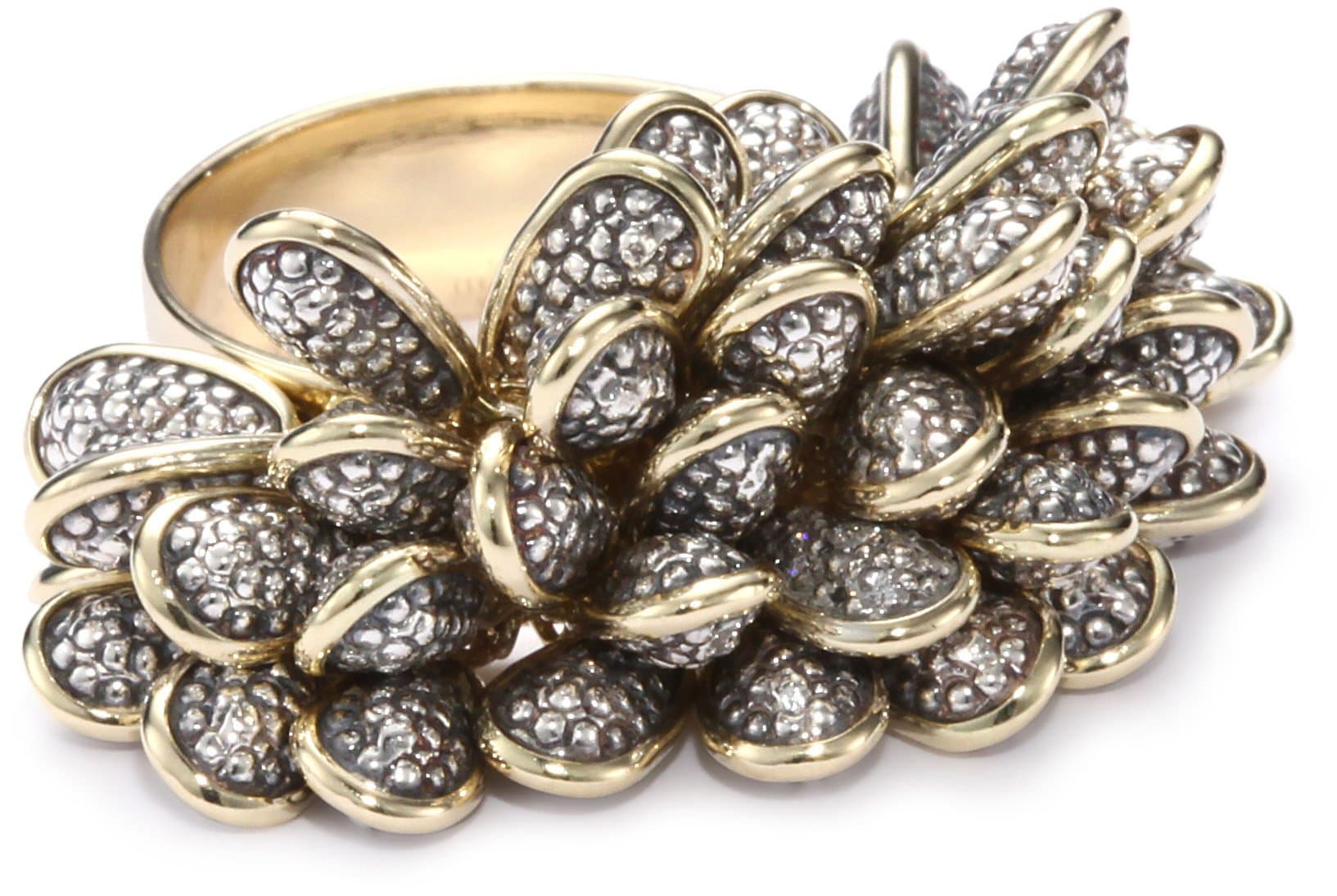Moritz Glik "New Wave" 18K Gold, Oxidized Silver and Diamond Textured Beaded Ring, Size 7
