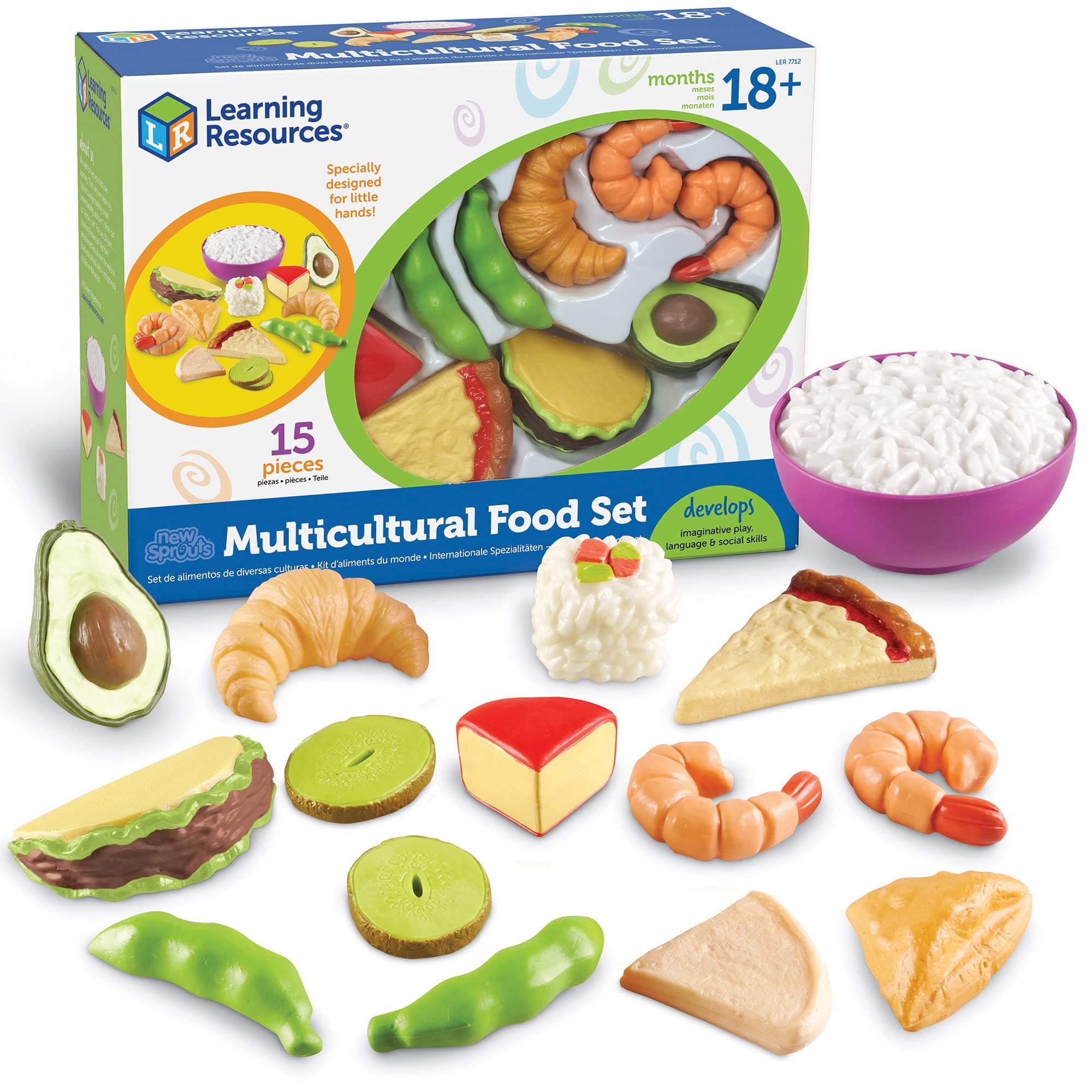 New Sprouts Multicultural Play Food Set - Toddler Groceries Toys, Imaginative Play, Language and Social Skills, Kitchen Accessories for Kids, Birthday Gifts for Boys and Girls