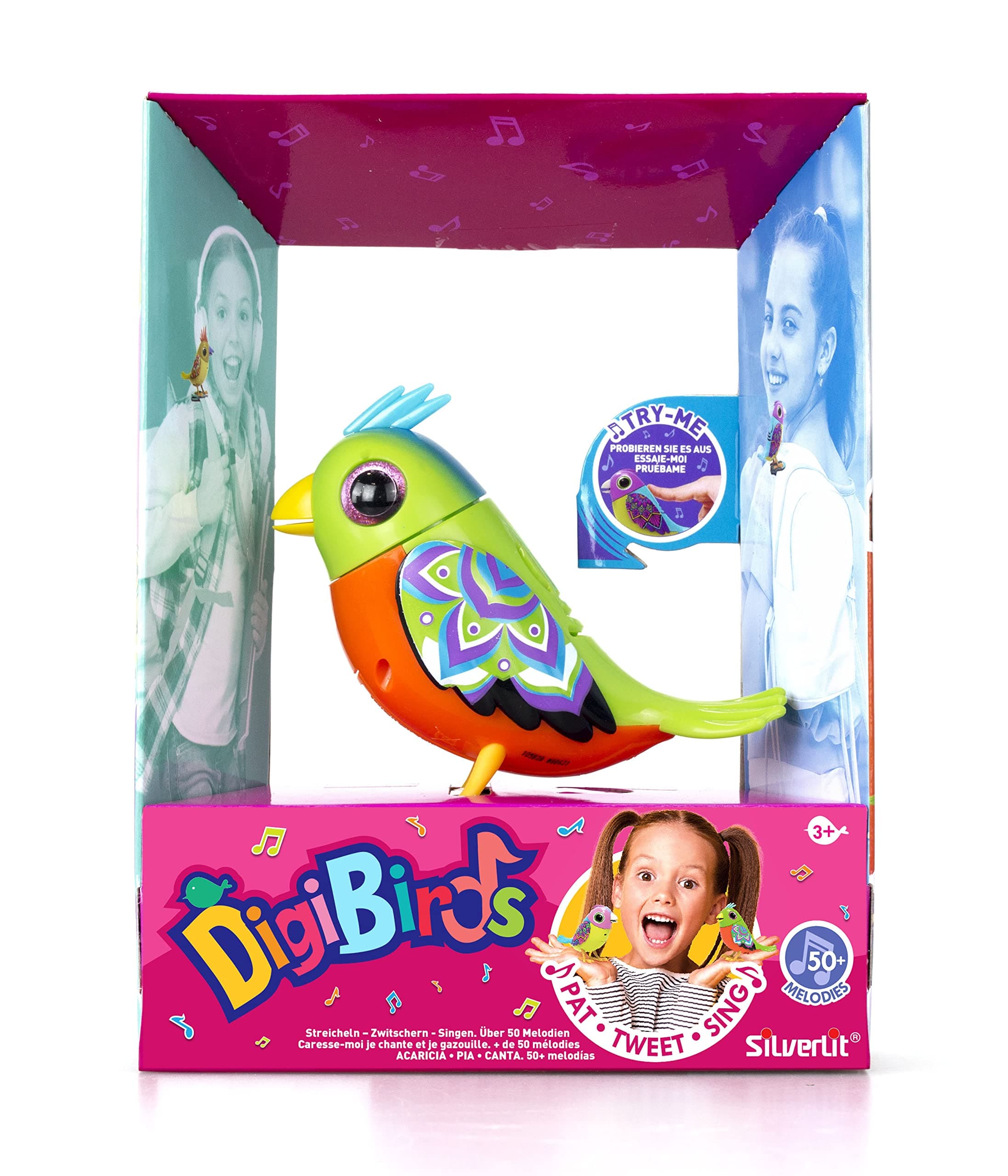 Silverlit Digibirds Single Assorted Styles, Playset & Interactive, Animated Electronic Bird, Sounds, Record & Playback, Sings, Head Turns