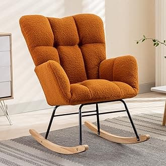 NIOIIKIT Nursery Rocking Chair Teddy Upholstered Glider Rocker Rocking Accent Chair Padded Seat with High Backrest Armchair Comfy Side Chair for Living Room Bedroom Offices (Orange)
