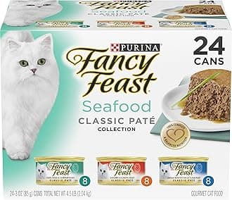 Purina Fancy Feast Seafood Classic Pate Collection Grain Free Wet Cat Food Variety Pack - (Pack of 24) 3 oz. Cans