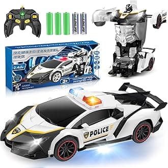 YOTOY Toys for 3-8 Year Old Boys: Transforming Remote Control Police Car Toys Gifts for Boys Age 3 4 5 6 7 8 9 10 Birthday Presents Toy for Kids Ages 3-8 Transforming RC Car Robot Toy