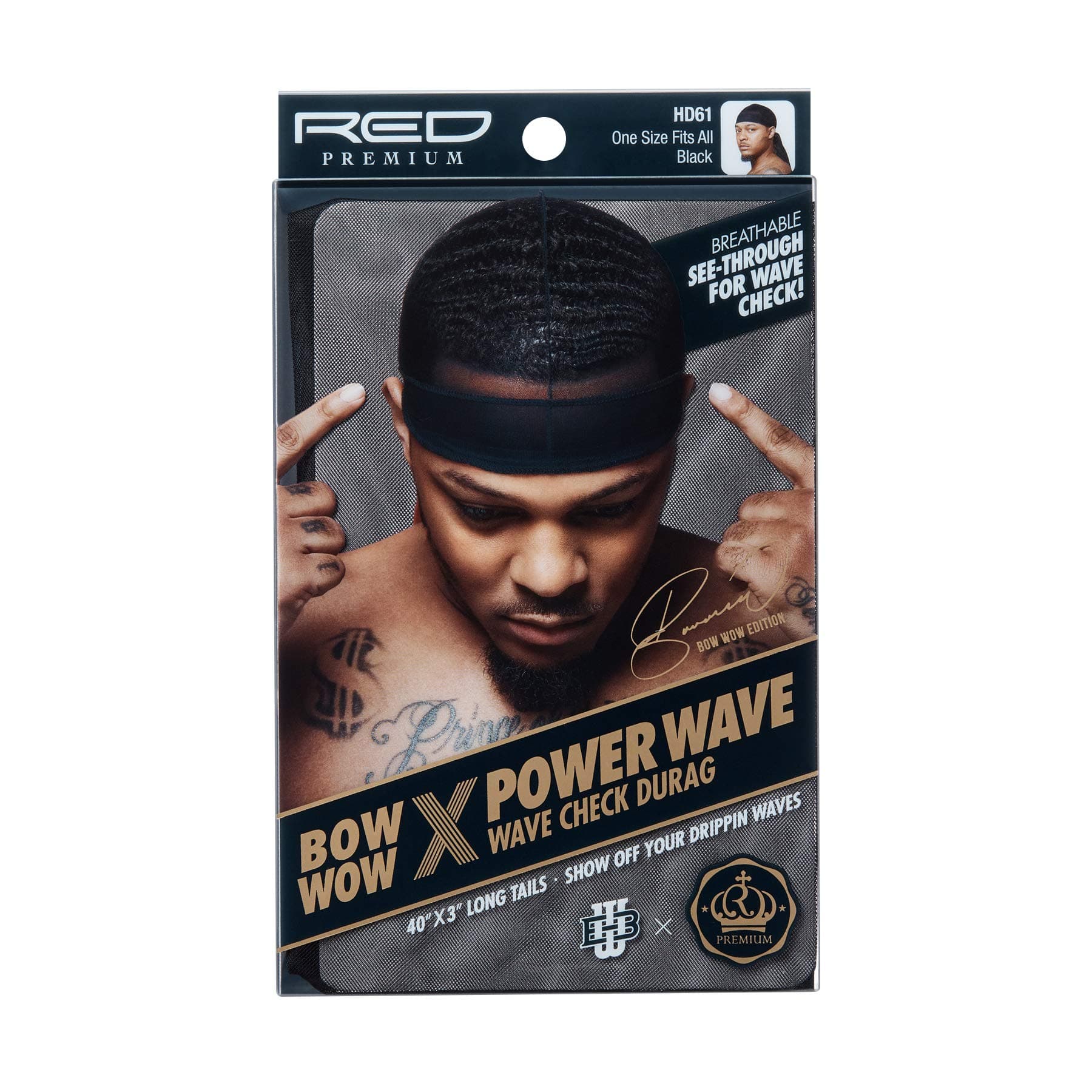 Premium Bowwow X Powerwave Wave Check Premium Durag (Black)