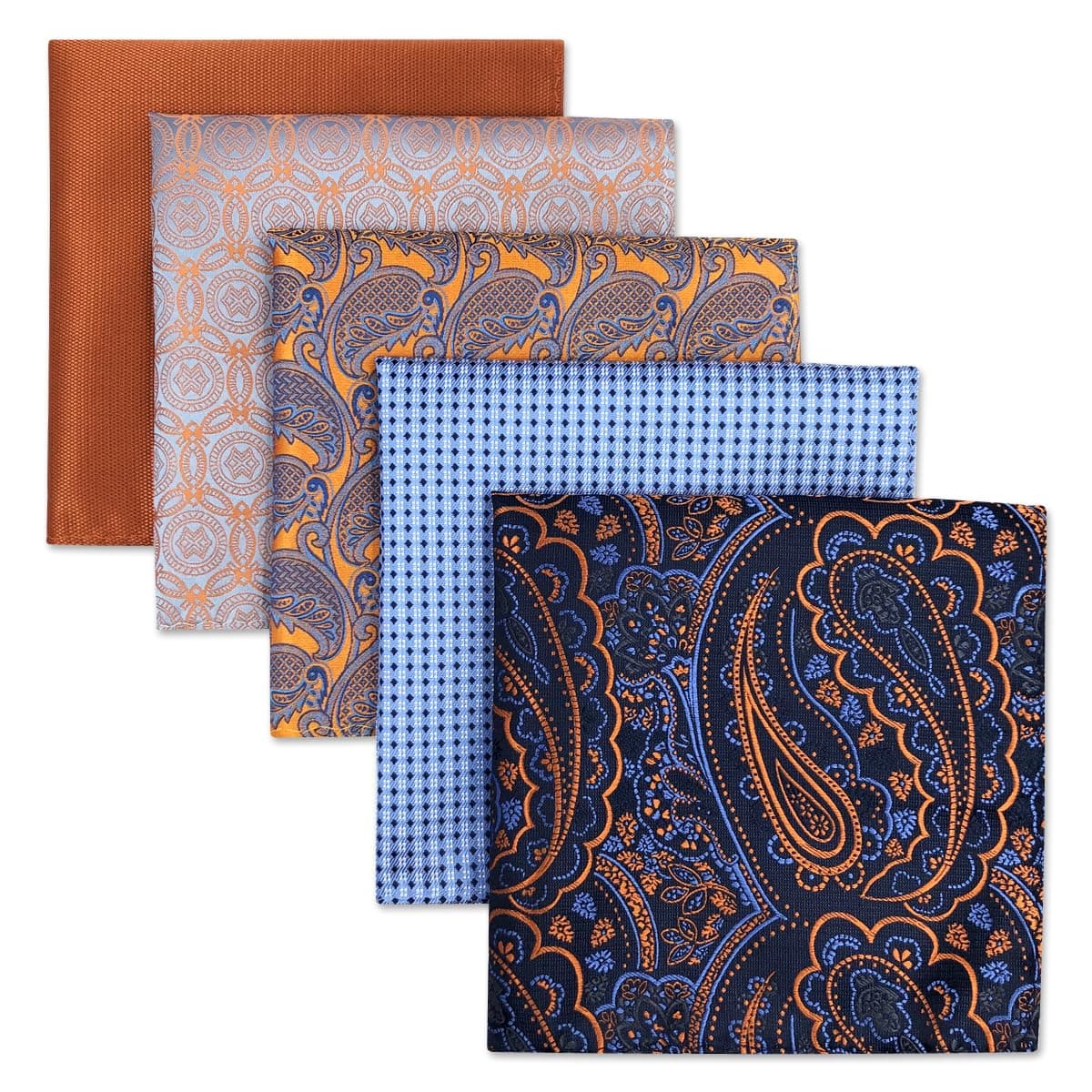 SHLAX&WING 5 Pieces Assorted Mens Silk Pocket Square Handkerchiefs Set