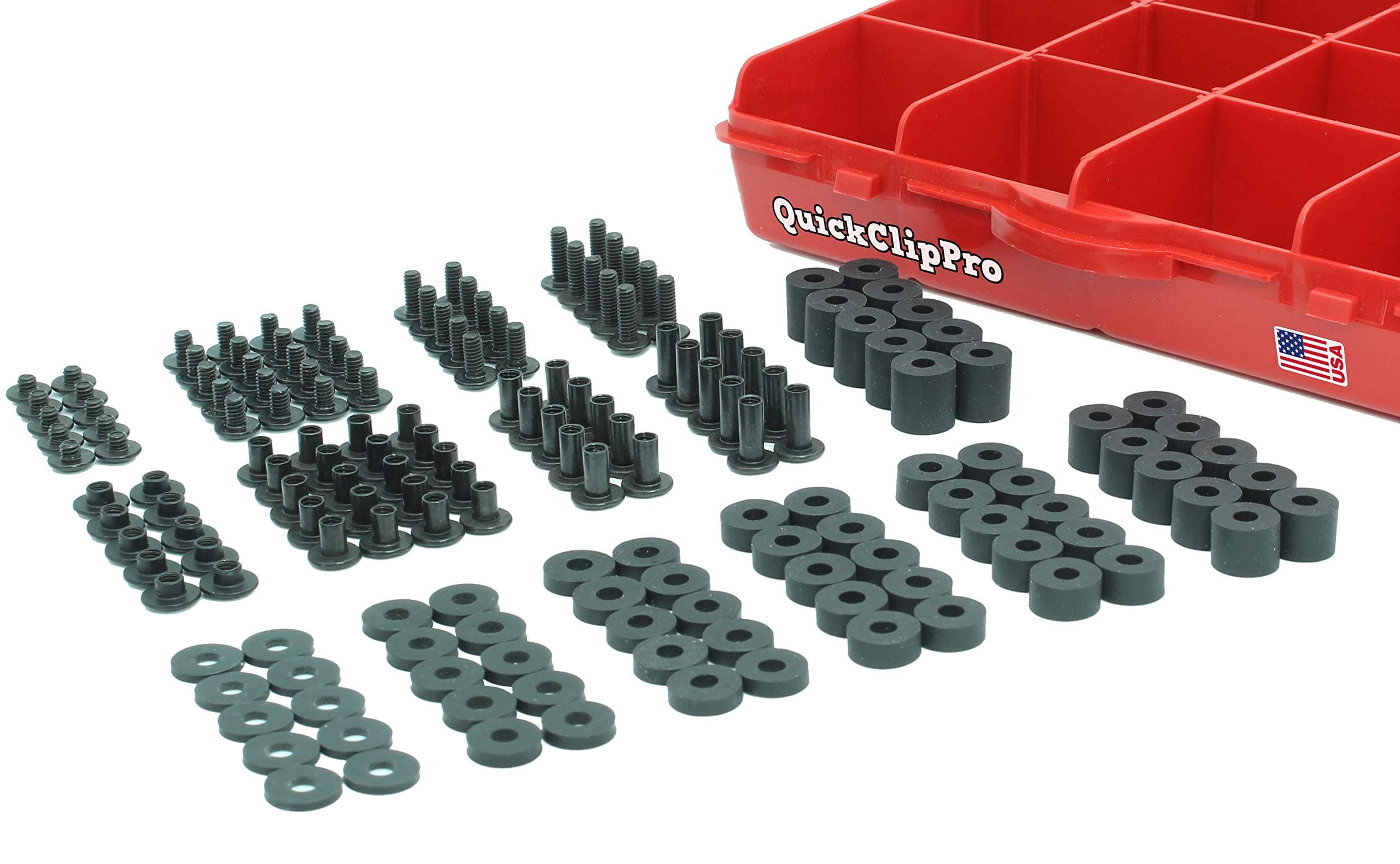 Quick Clip Pro Black Chicago Screw & Post Assortment Kit + Spacers/Washers for Kydex Gun Holsters + Knife Sheaths Made in USA 170pc